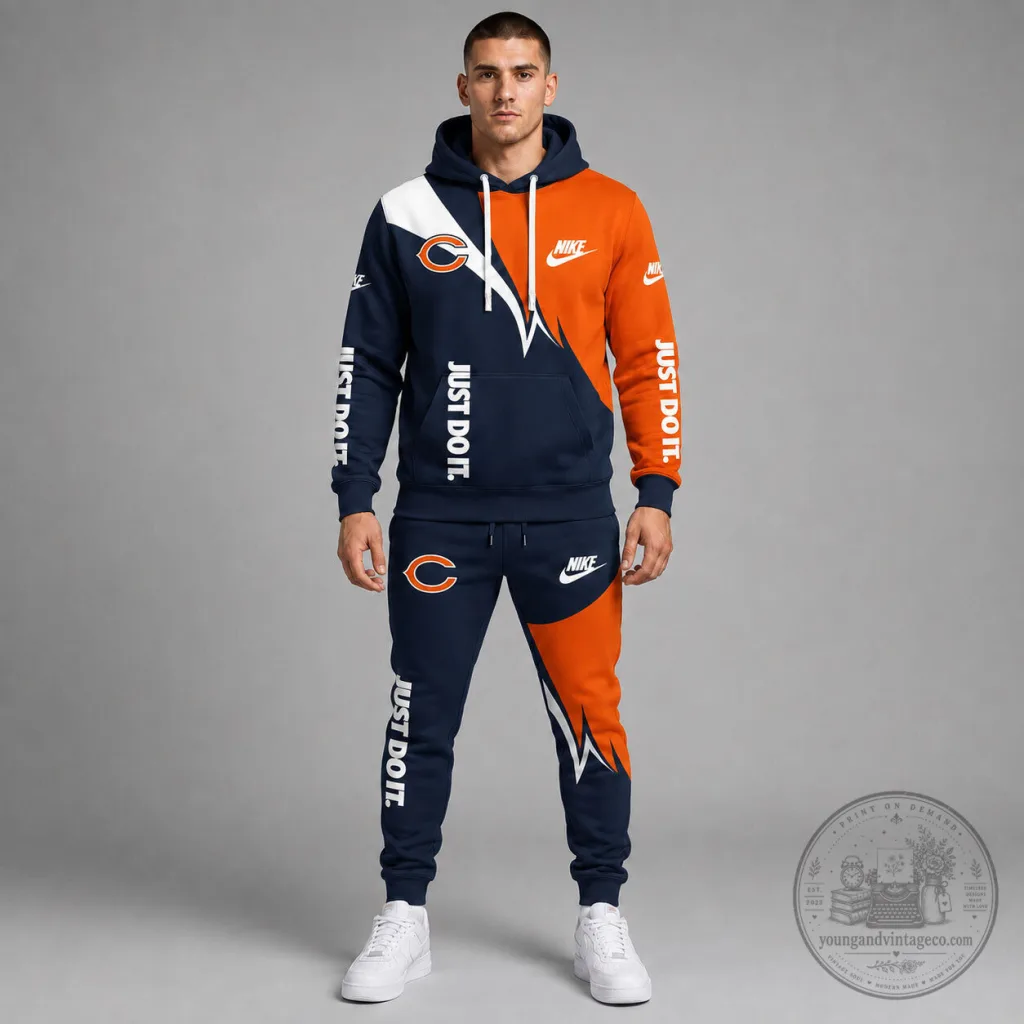 Chicago Bears NFL Team Colors Nike Just Do It Split Design Hoodie and Jogger Set Chicago Bears NFL Team Colors Nike Just Do It Split Design Hoodie and Jogger Set