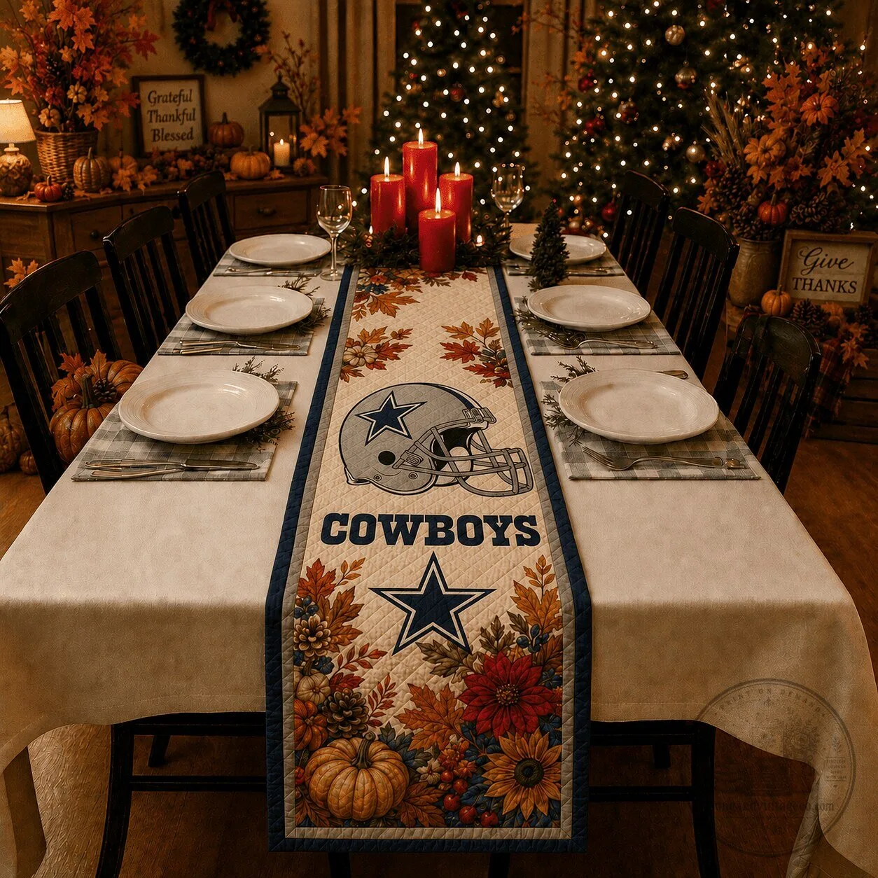Dallas Cowboys NFL Thanksgiving Football Helmet Table Runner