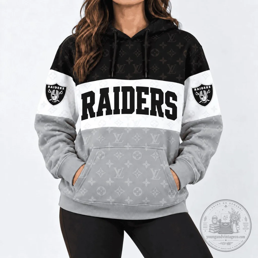 Las Vegas Raiders NFL Football Team Black and Gray Monogram Style Hoodie Las Vegas Raiders NFL Football Team Black and Gray Monogram Style Hoodie