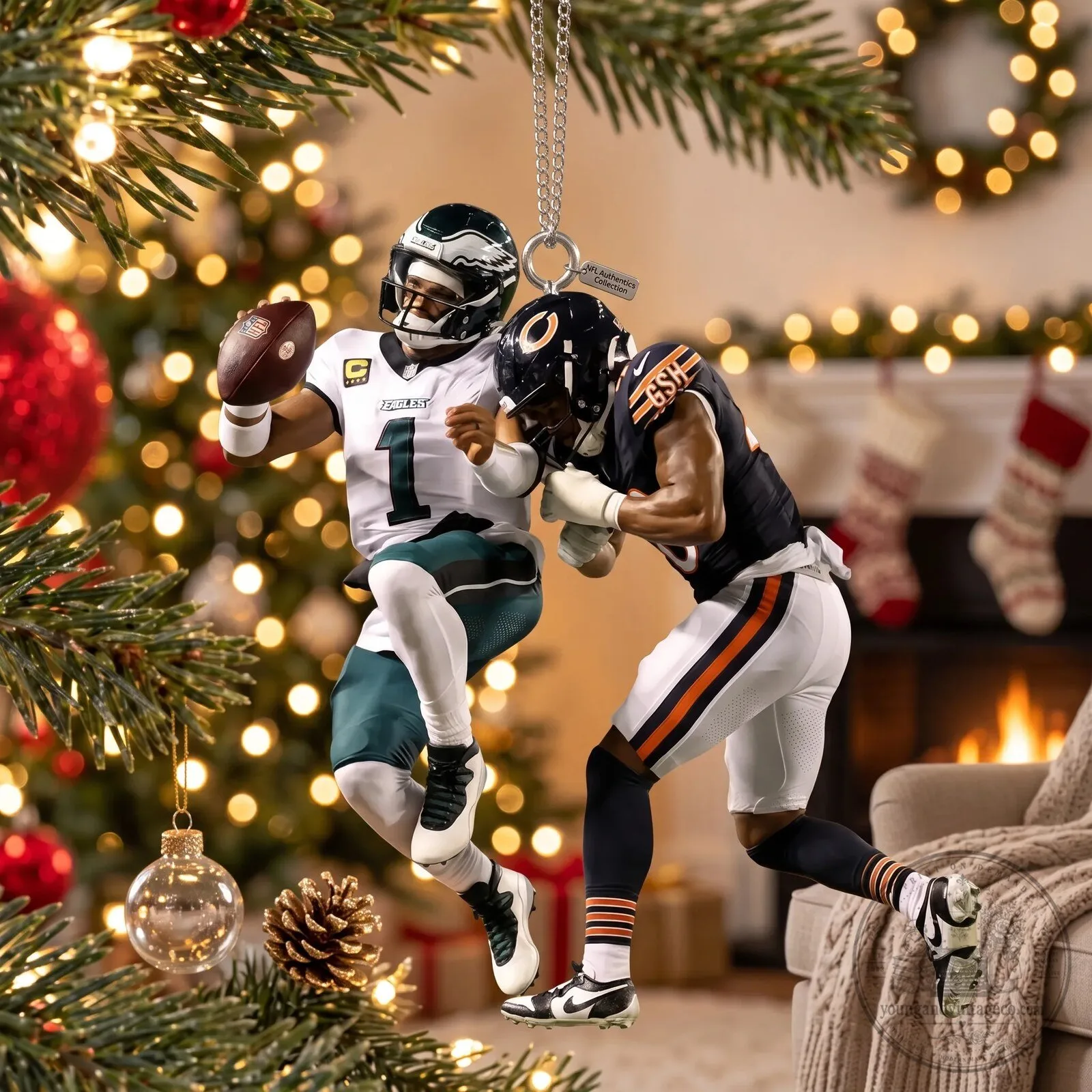 Philadelphia Eagles Jalen Hurts Chicago Bears Football Game Moment Christmas Ornament