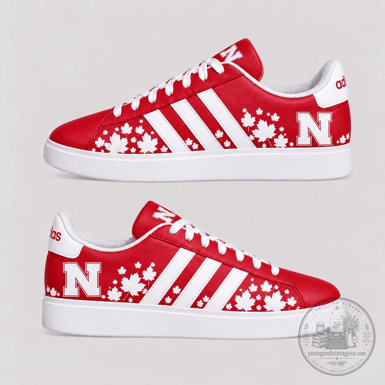 Nebraska Cornhuskers Maple Leaf Fall Season Red and White Shoes