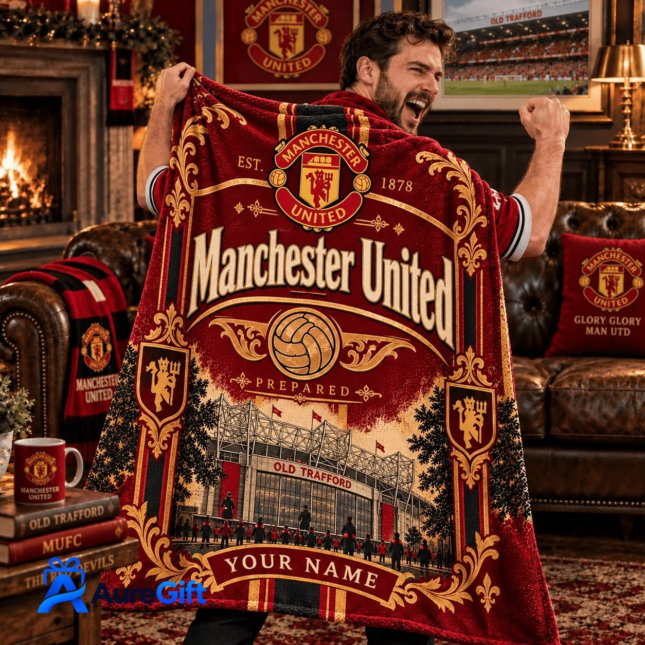 Manchester United Football Club Old Trafford Stadium Personalized Fleece Blanket