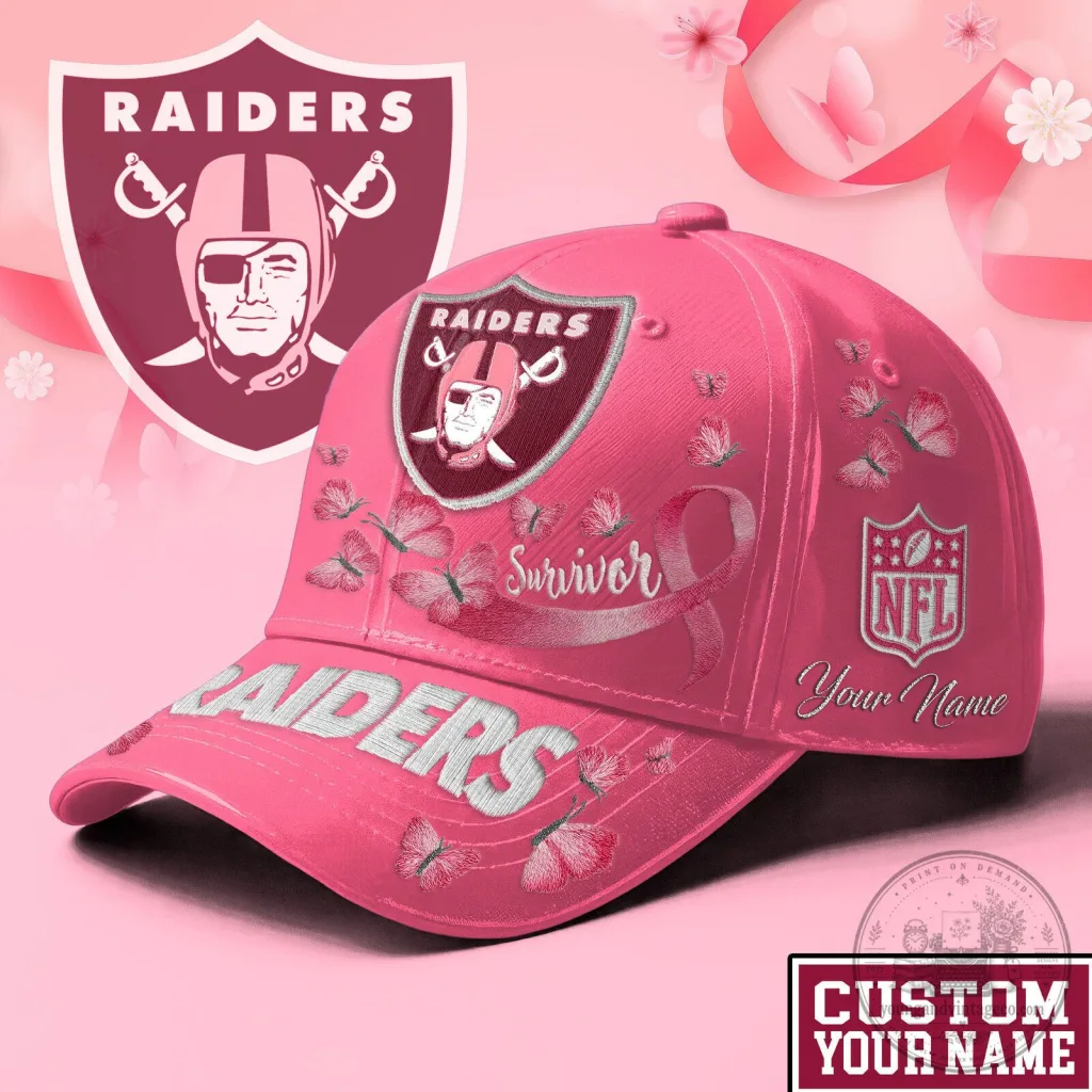 Las Vegas Raiders Breast Cancer Survivor Pink Embroidered Baseball Cap Hat 41 Las Vegas Raiders Breast Cancer Survivor Pink Embroidered Baseball Cap Hat