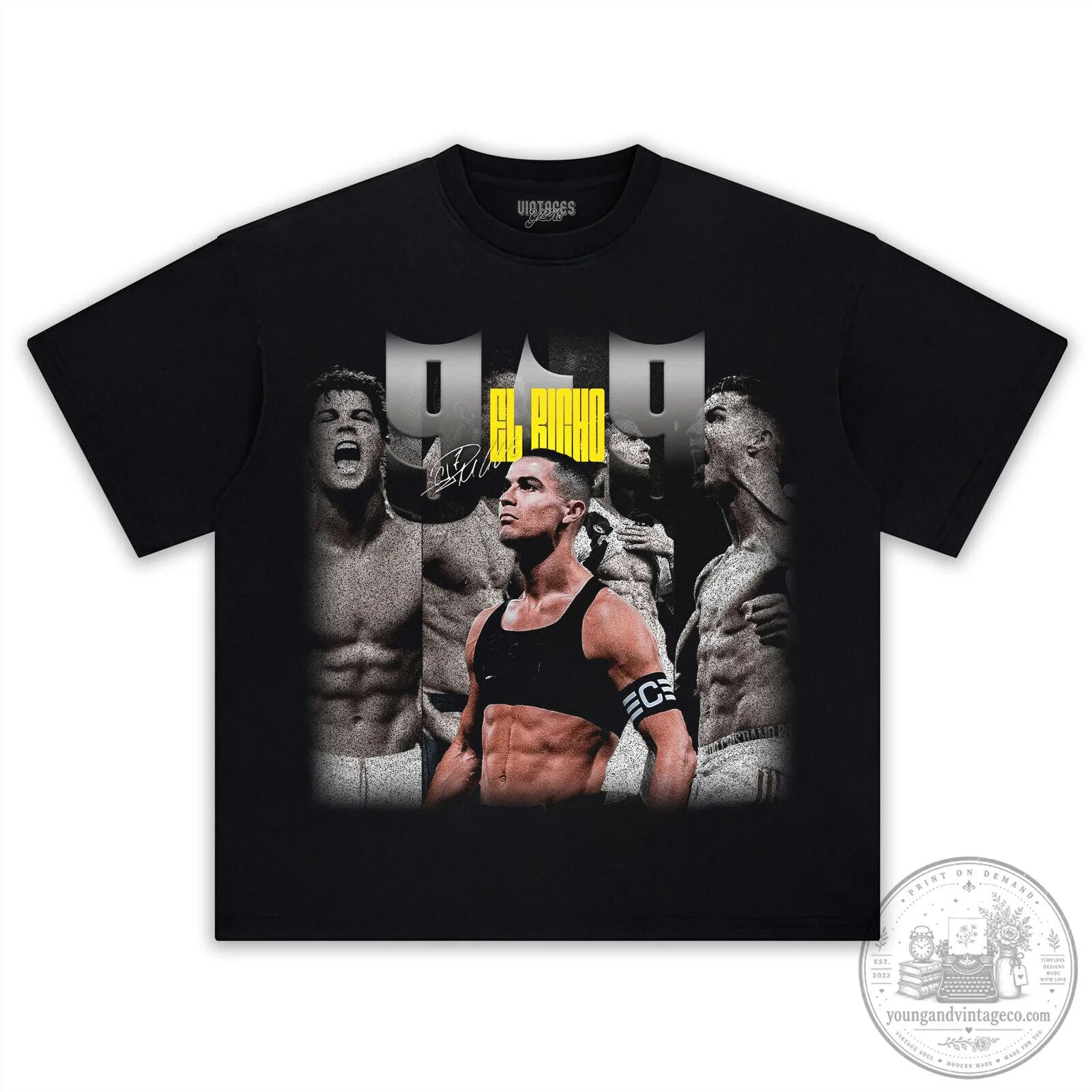 Cristiano Ronaldo El Bicho GOAT Football Legend Black Graphic T-Shirt