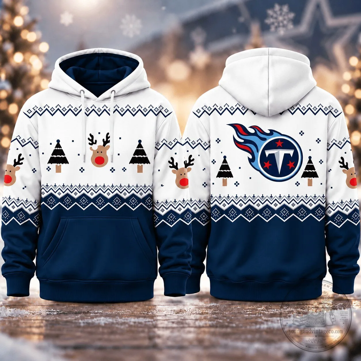 Tennessee Titans Christmas Game Day Ugly Sweater Style Pullover Hoodie