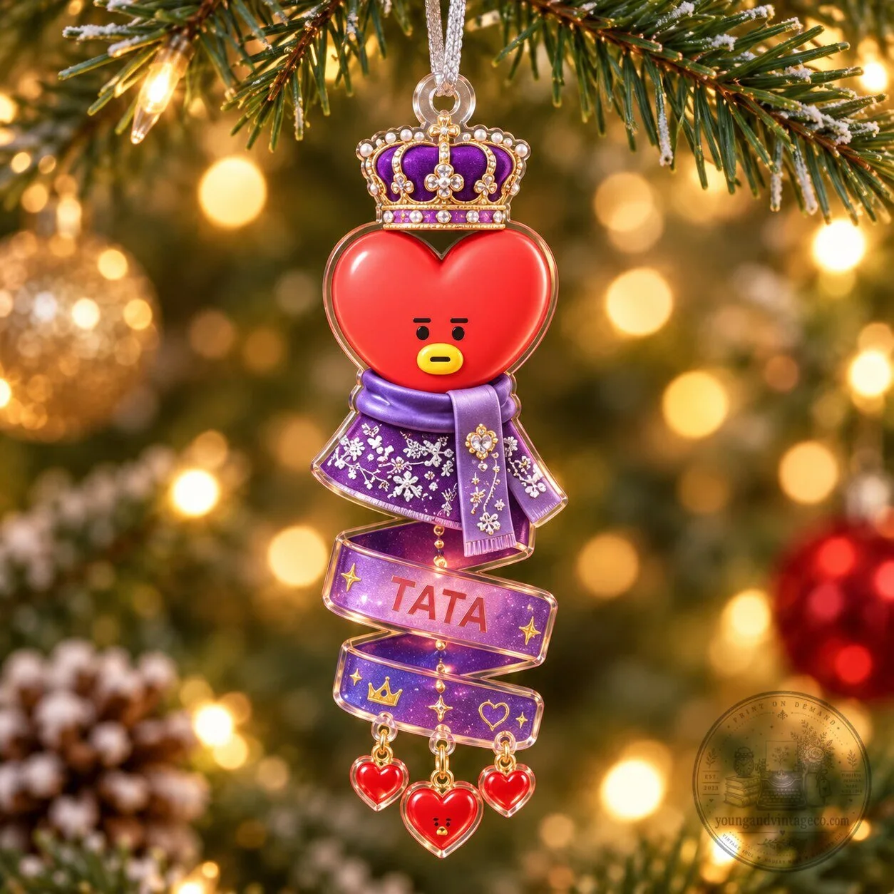 BT21 Tata Purple Royal Christmas Holiday Acrylic Ornament