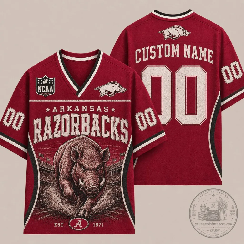 Arkansas Razorbacks Football Custom Name Number V-Neck Jersey 24 Arkansas Razorbacks Football Custom Name Number V-Neck Jersey