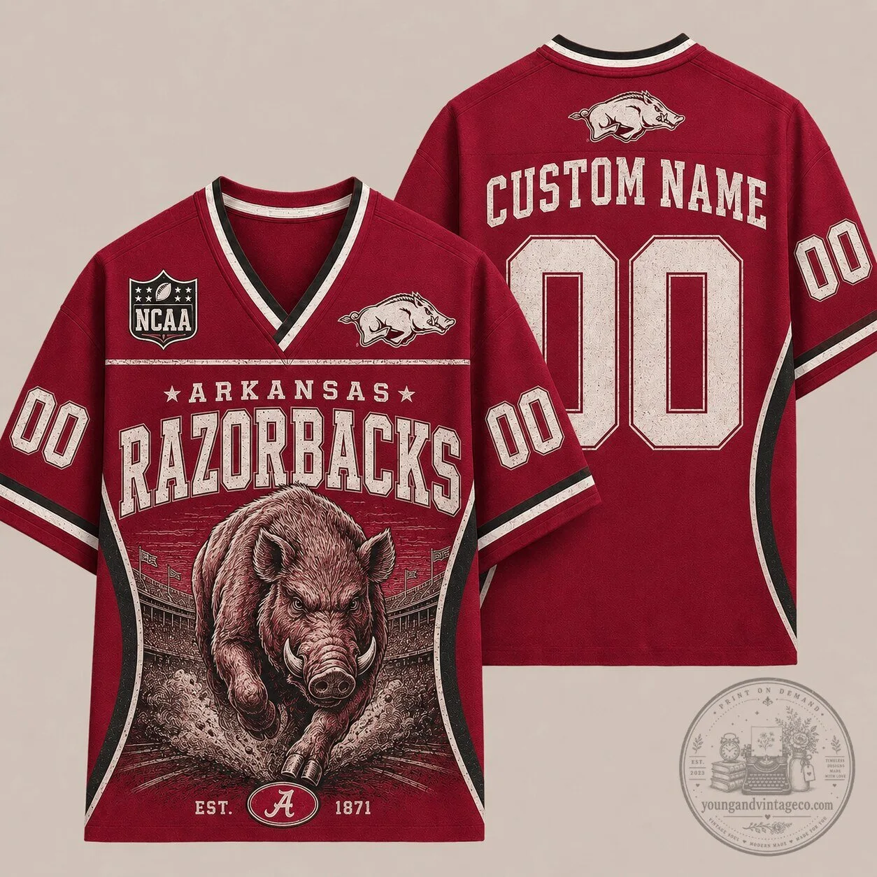 Arkansas Razorbacks Football Custom Name Number V-Neck Jersey