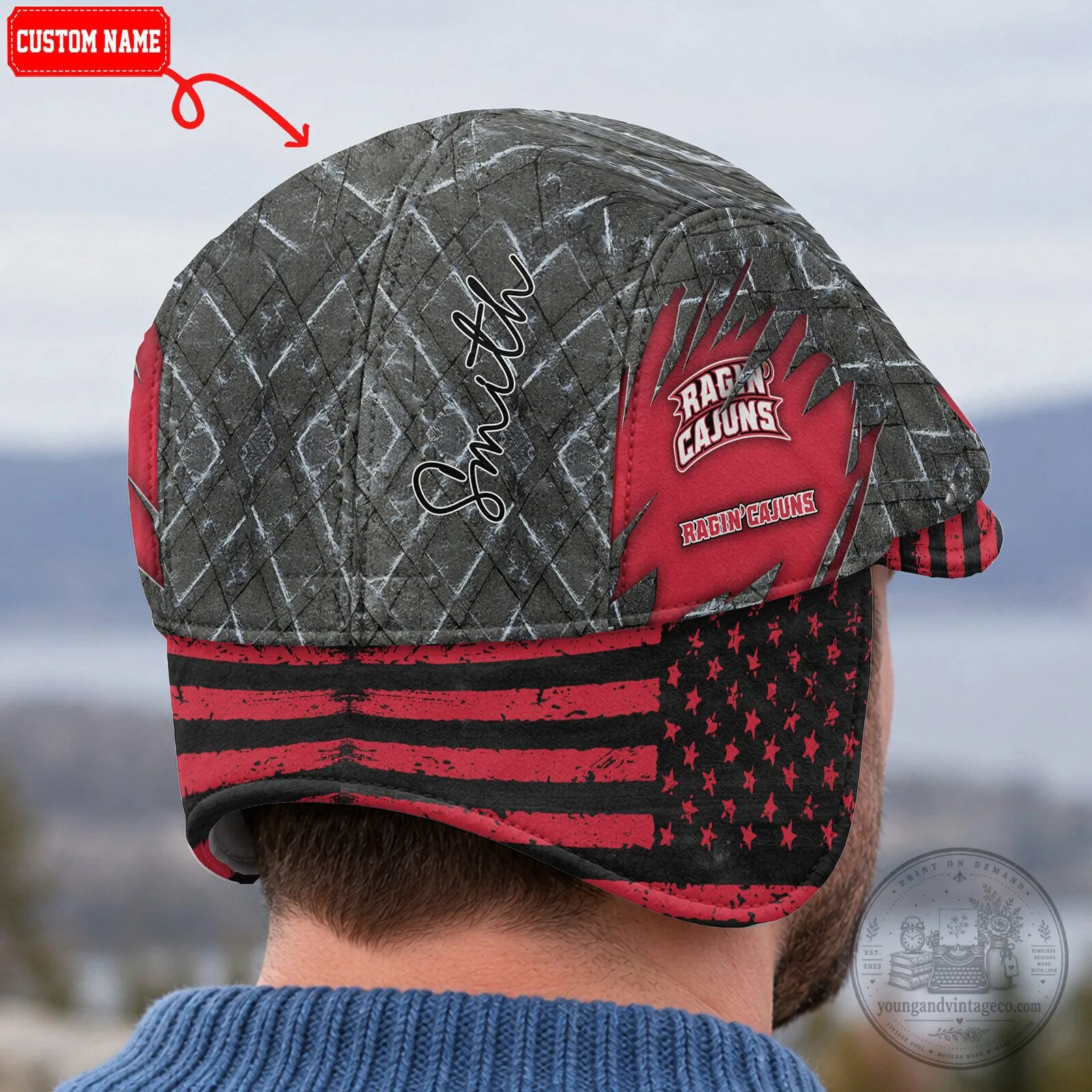 NCAA Flat Cap Featuring Foldable Ear Flaps - Louisiana Ragin Cajuns Design 8 NCAA Flat Cap Featuring Foldable Ear Flaps - Louisiana Ragin Cajuns Design