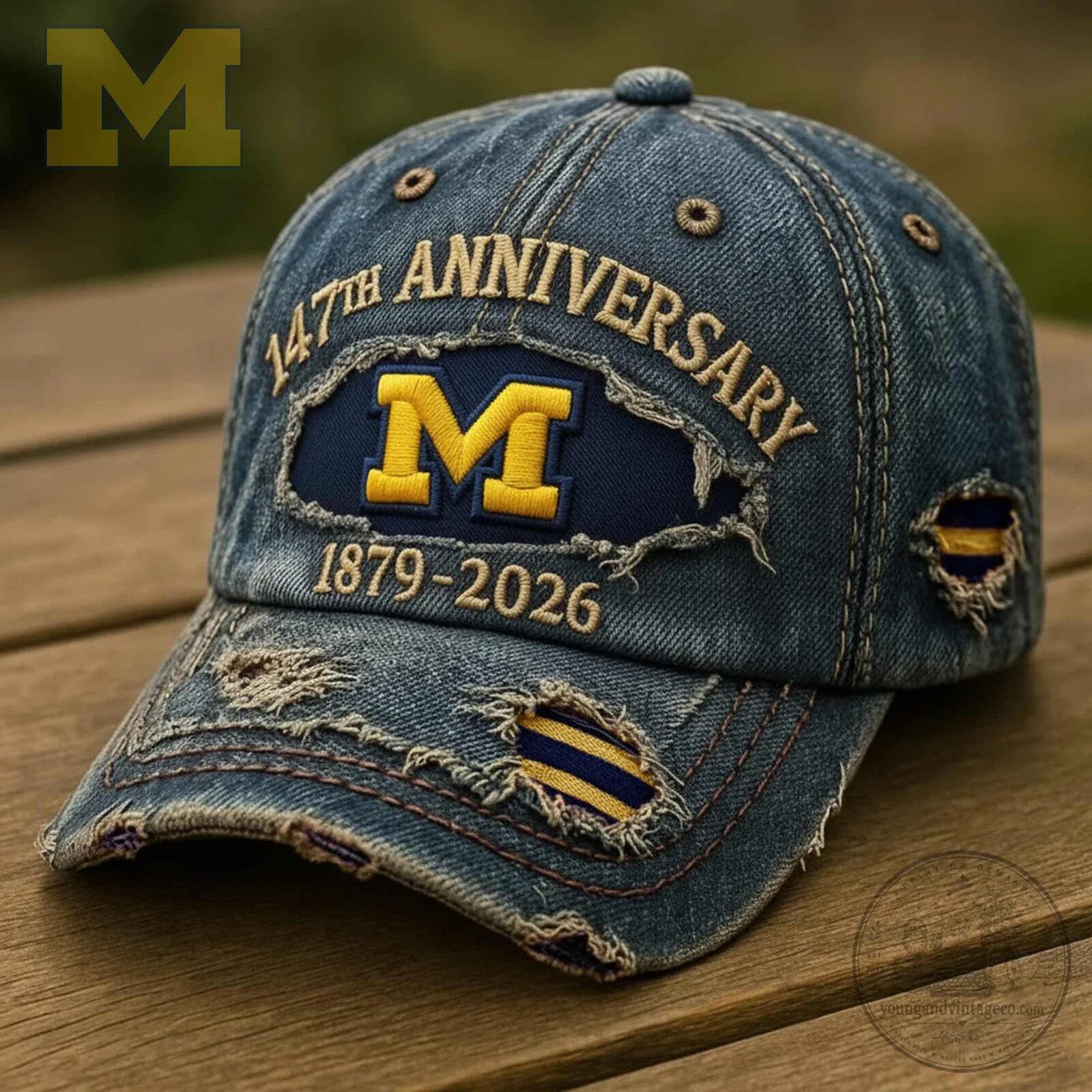 University of Michigan 147th Anniversary Distressed Denim Baseball Cap Hat