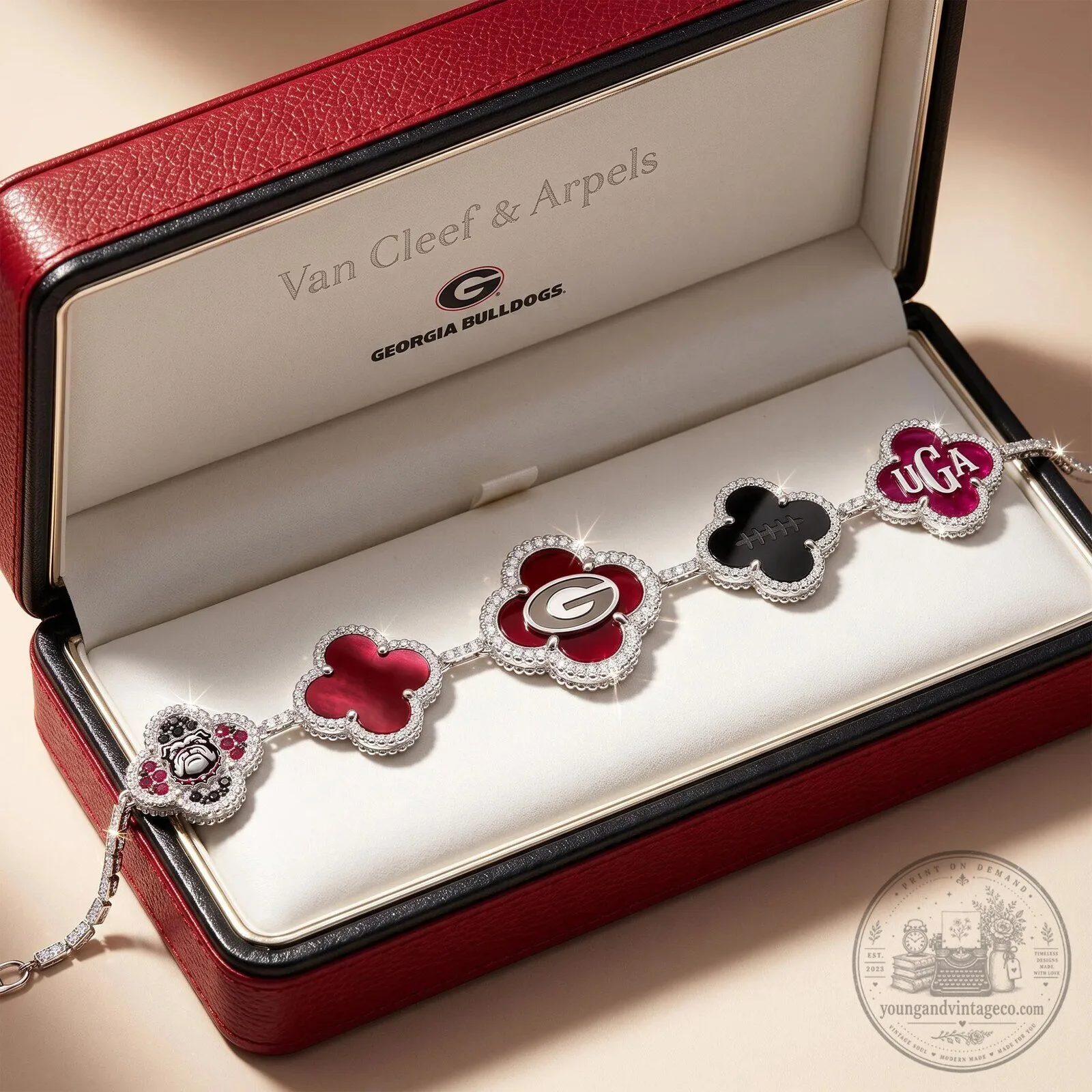 Georgia Bulldogs Van Cleef & Arpels Inspired Clover Bracelet