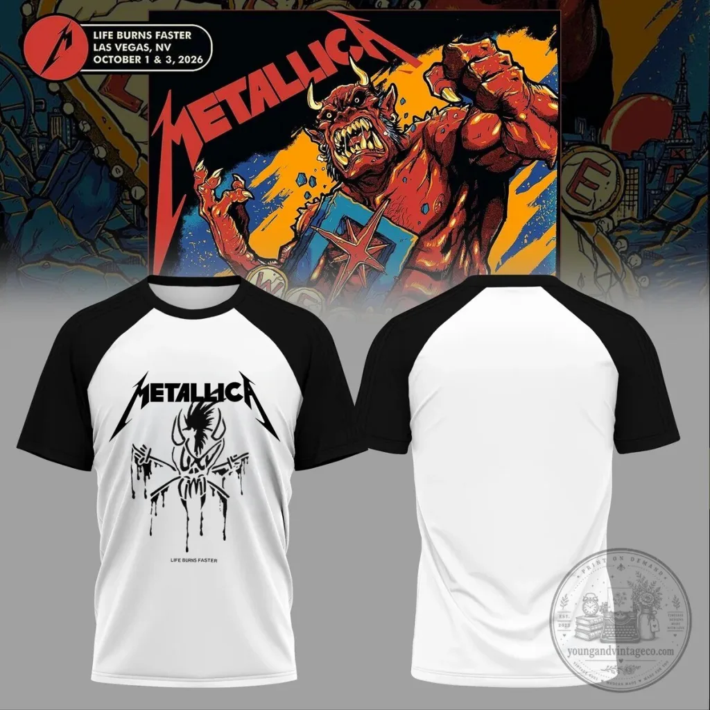 Metallica Life Burns Faster Las Vegas M72 World Tour Black Raglan T-Shirt 1 Metallica Life Burns Faster Las Vegas M72 World Tour Black Raglan T-Shirt