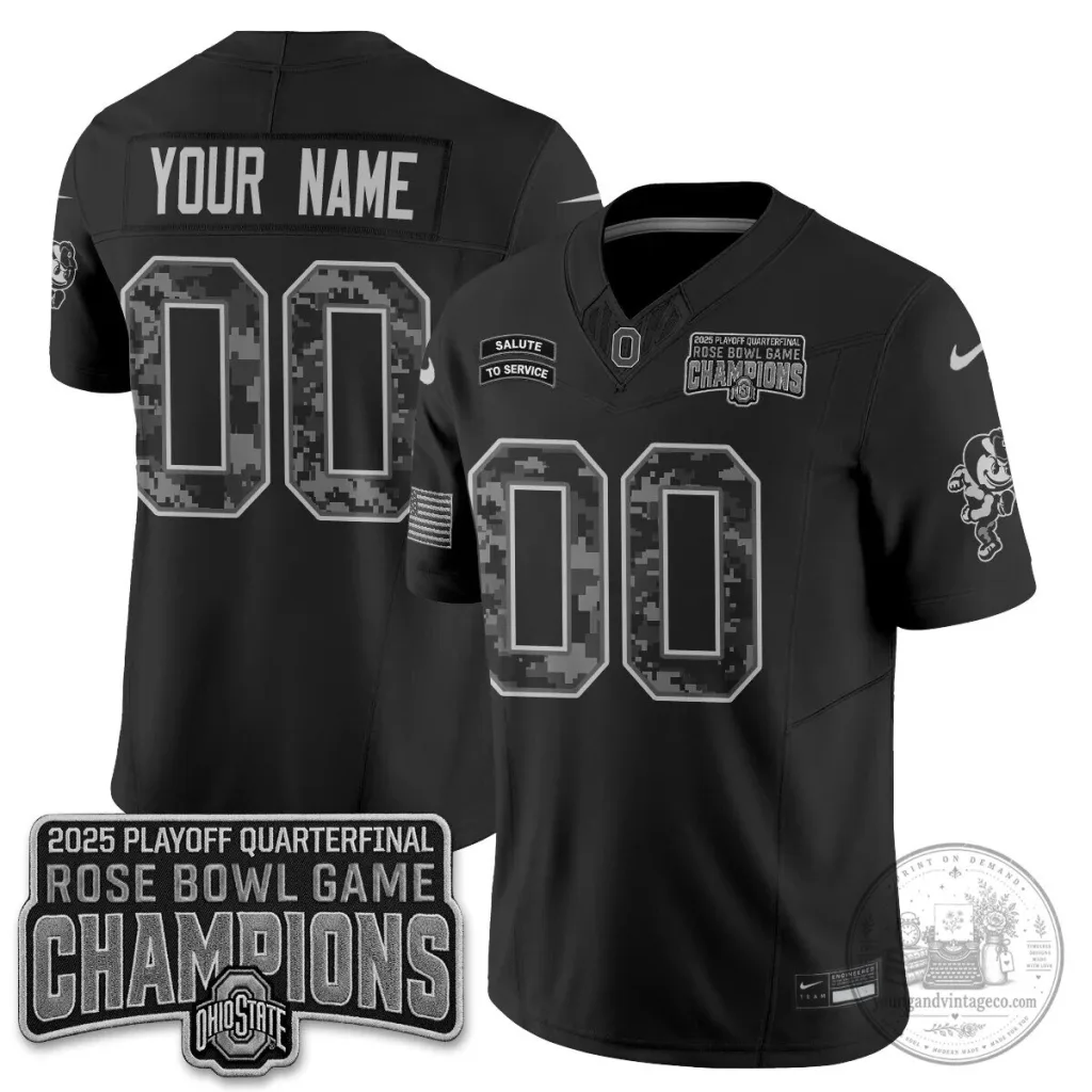 2025 Rose Bowl Champions Football Jersey - Salute To Service for Ohio State Buckeyes 2025 Rose Bowl Champions Football Jersey - Salute To Service for Ohio State Buckeyes