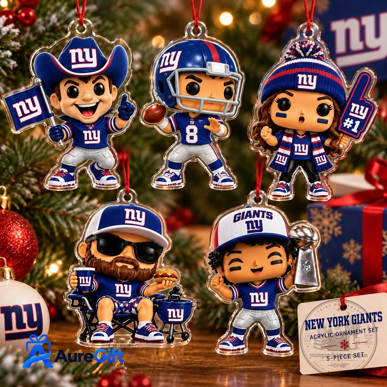 New York Giants NFL Christmas Kickoff Personalized Acrylic Ornament Set