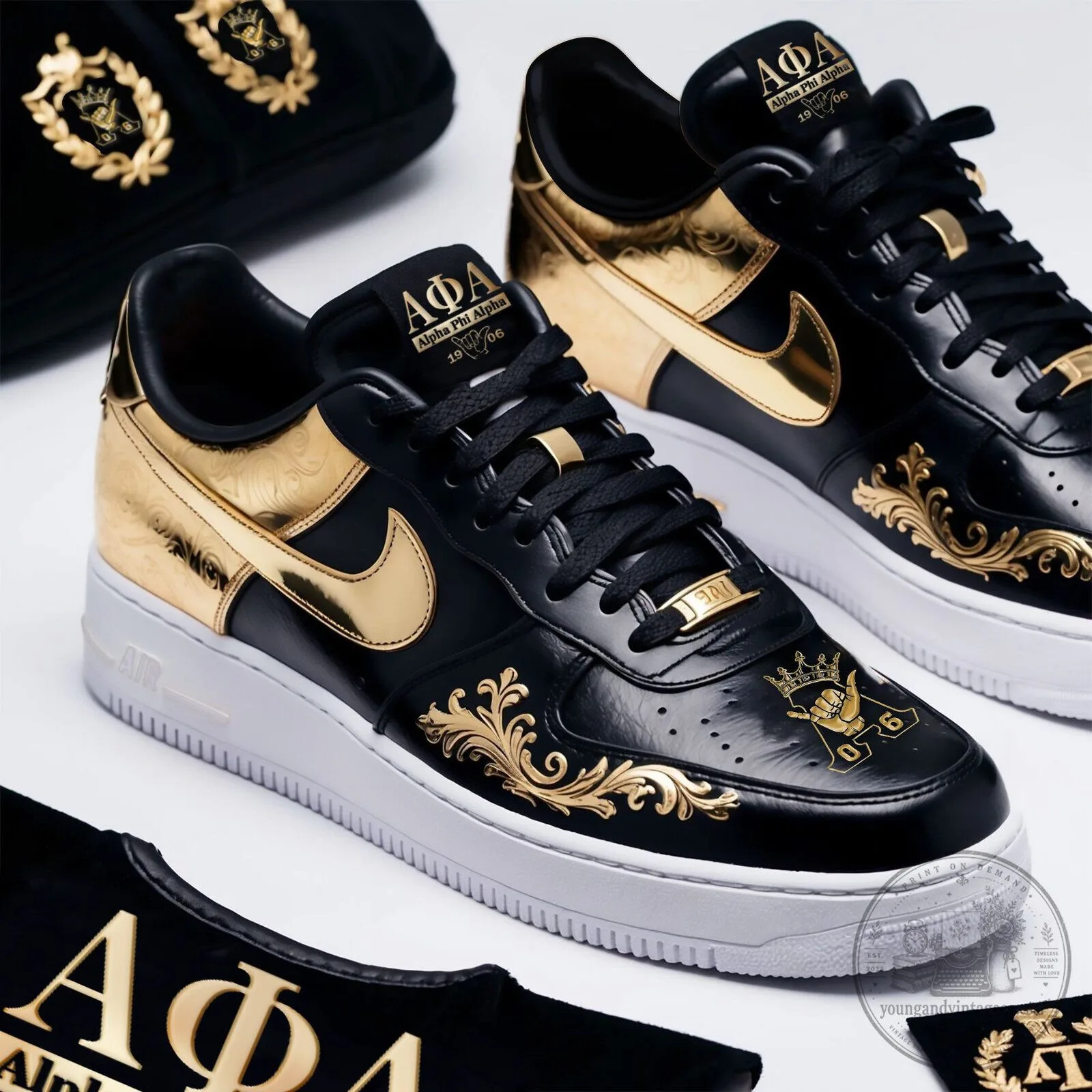 Custom Black and Gold Sneakers for Alpha Phi Alpha Fraternity