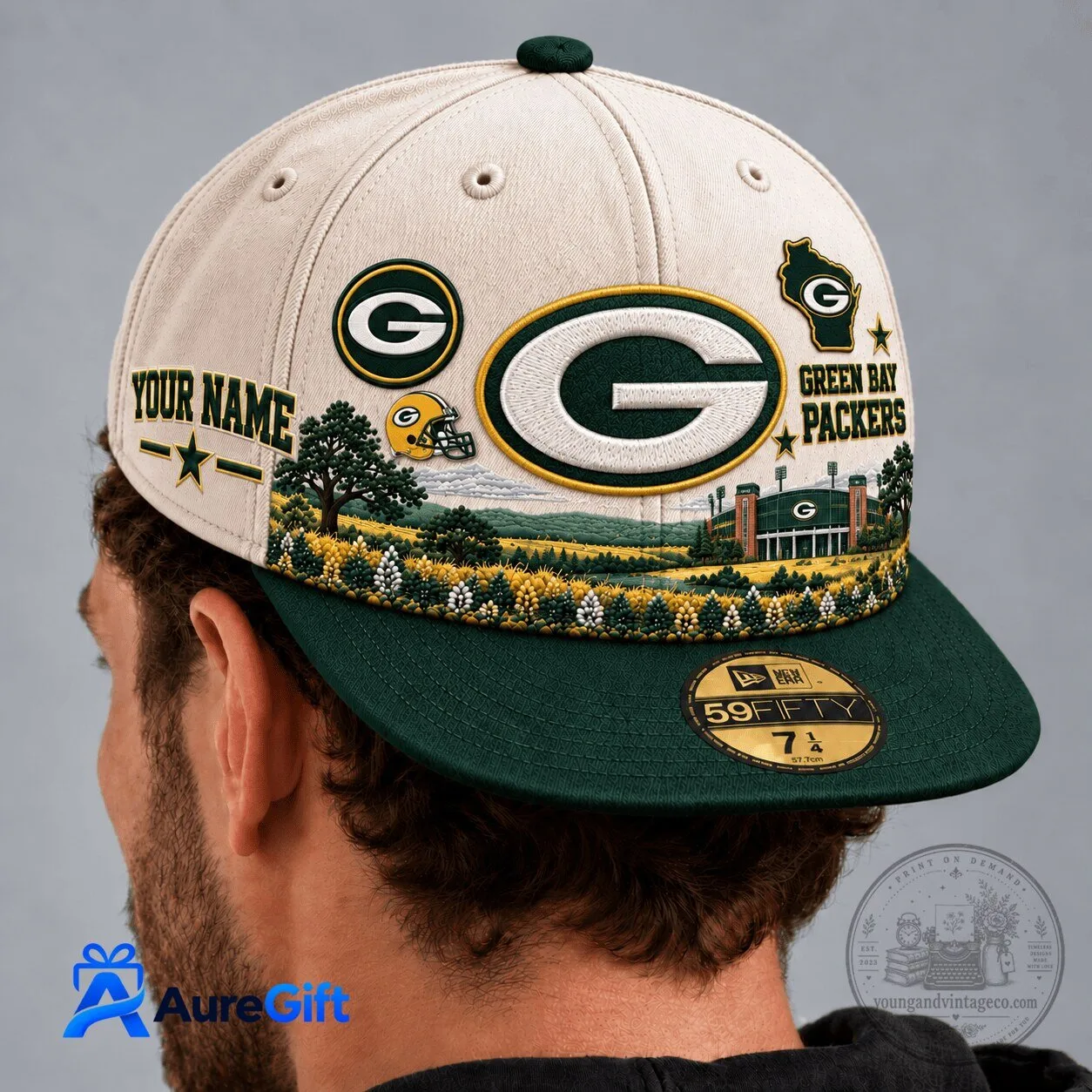 Green Bay Packers Personalized Football Team Stadium Landscape Cap Hat