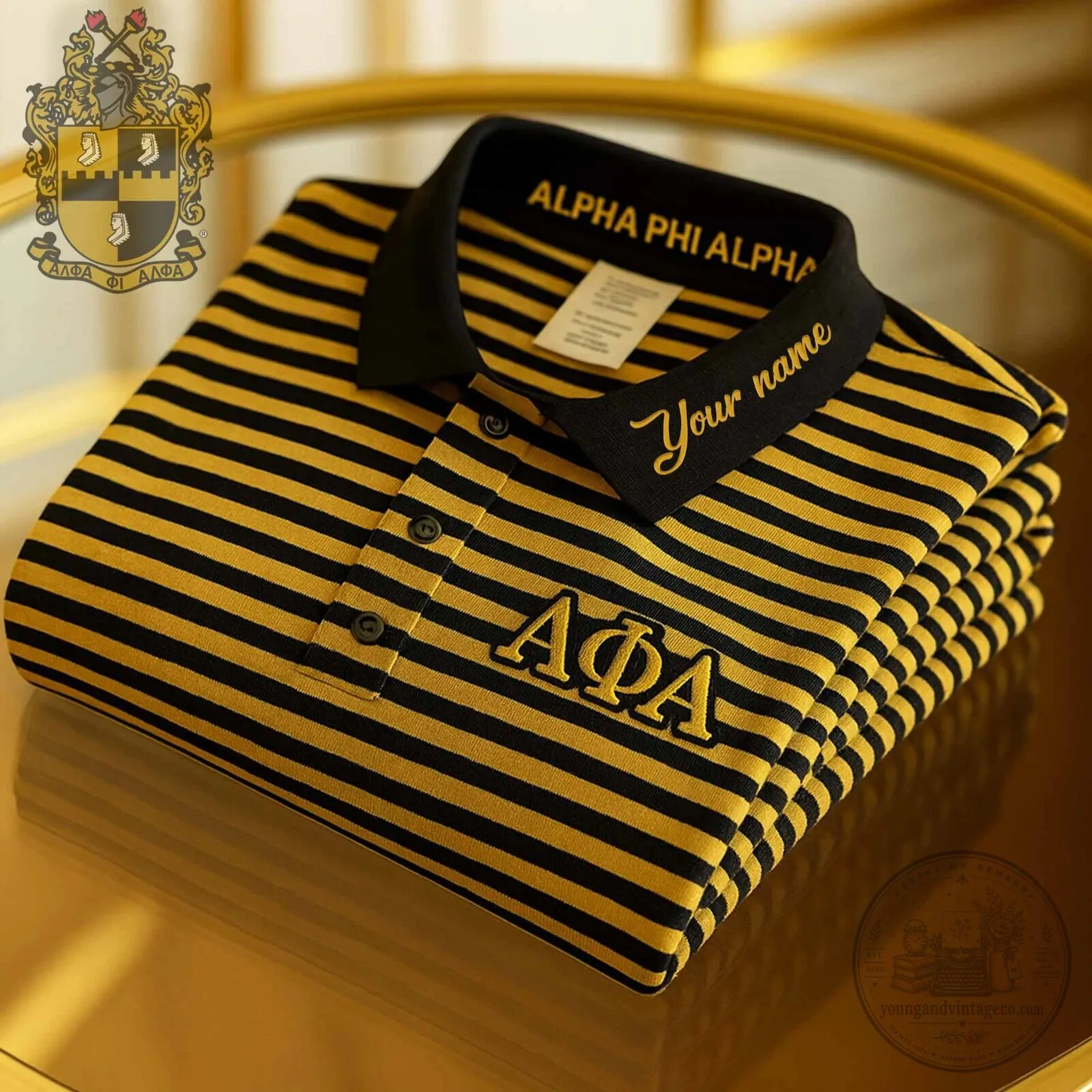 Alpha Phi Alpha Fraternity Black and Gold Striped Custom Polo Shirt