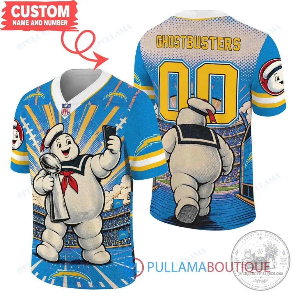 Los Angeles Chargers Ghostbusters Stay Puft Marshmallow Man Football Jersey Los Angeles Chargers Ghostbusters Stay Puft Marshmallow Man Football Jersey