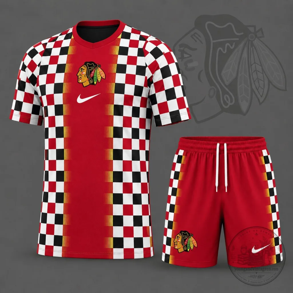 Chicago Blackhawks National Hockey League Checkerboard Fusion T-Shirt 21 Chicago Blackhawks National Hockey League Checkerboard Fusion T-Shirt