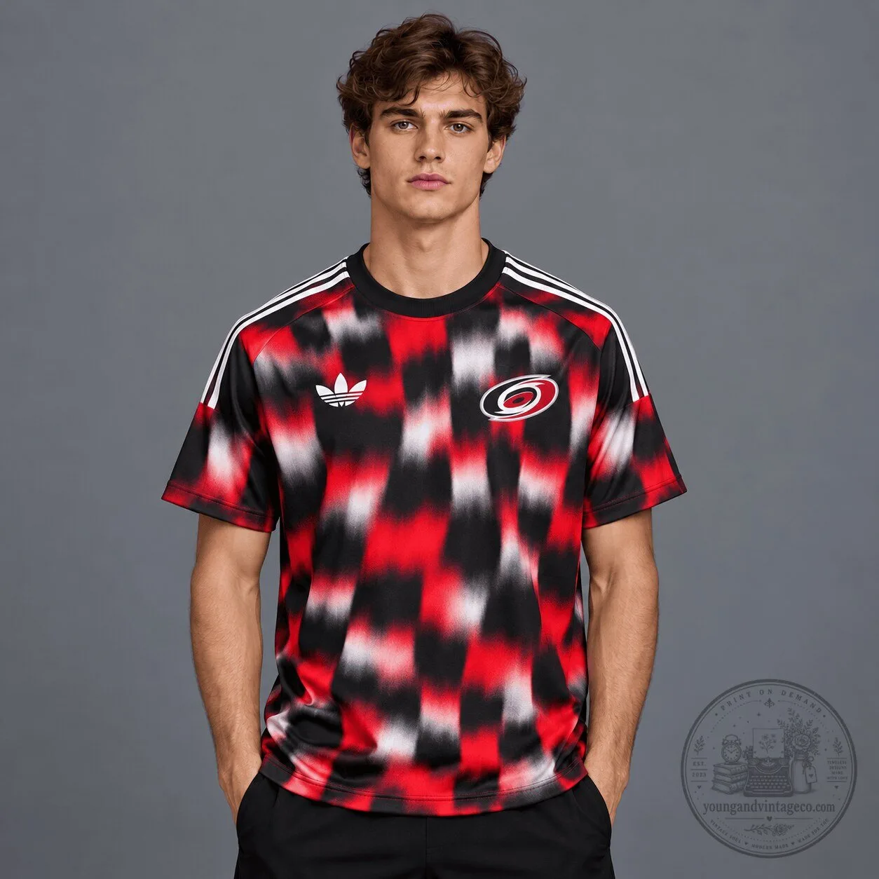 Carolina Hurricanes Adidas Blurred Checkered Streetwear T-Shirt