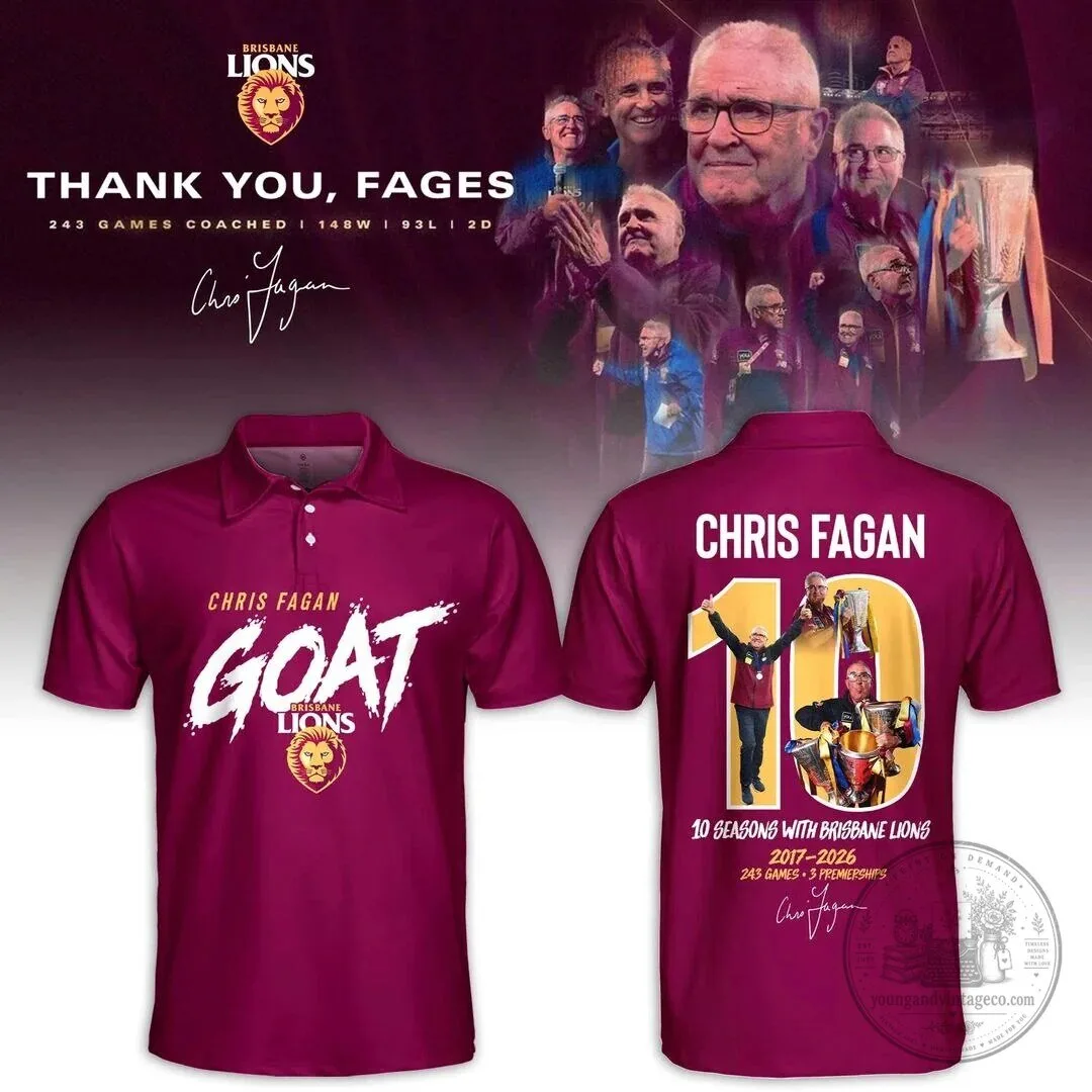 Thank You Fages Polo Shirt for Chris Fagan, Brisbane Lions GOAT 2 Thank You Fages Polo Shirt for Chris Fagan, Brisbane Lions GOAT