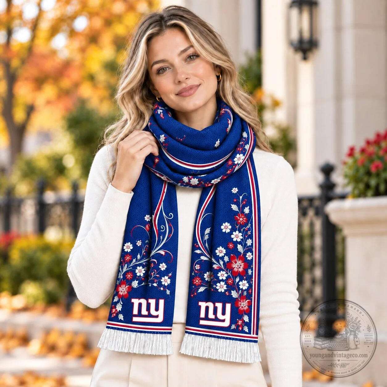 New York Giants NFL Football Team Floral Pattern Scarf