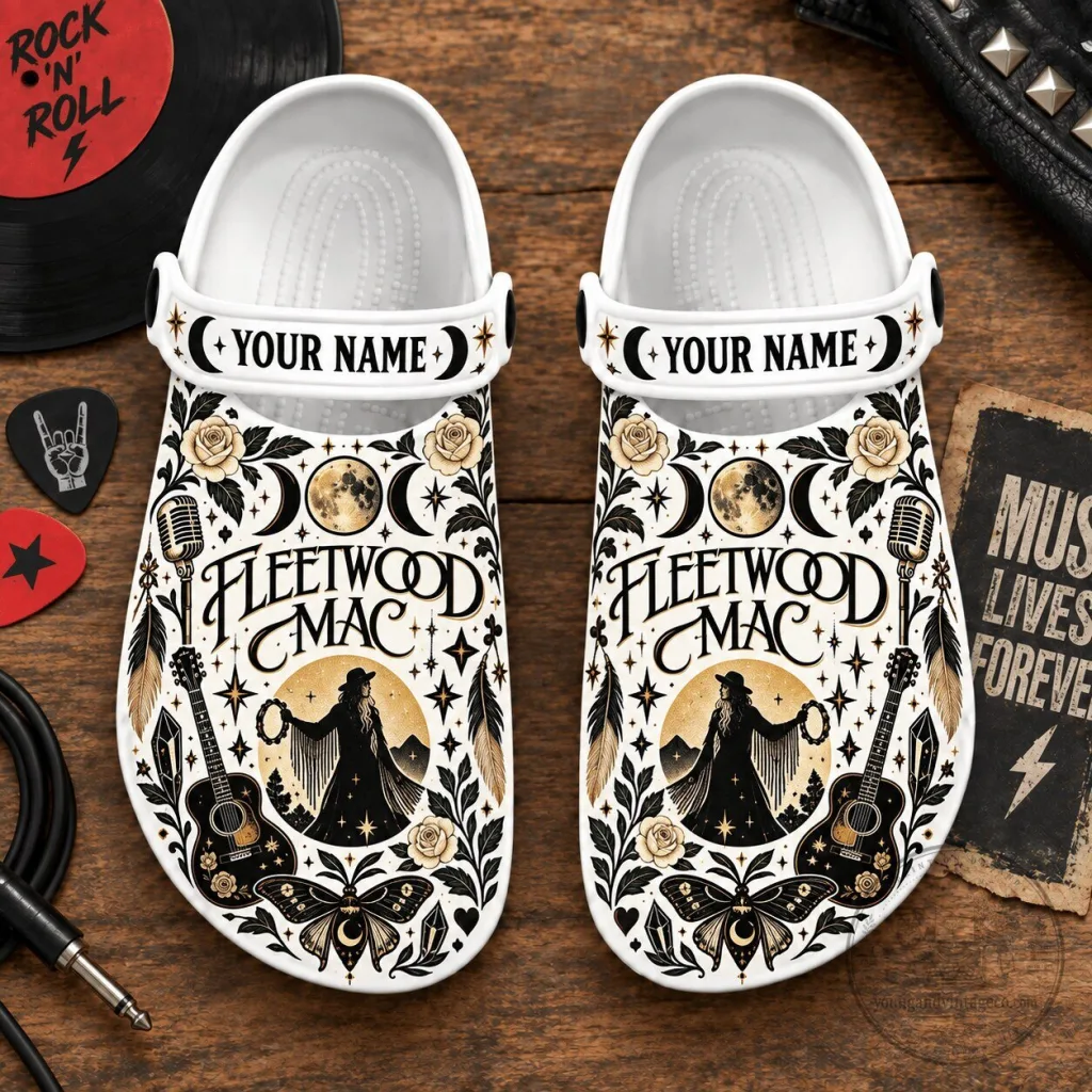Fleetwood Mac Mystical Moon Guitar Floral Personalized Clogs Shoes Fleetwood Mac Mystical Moon Guitar Floral Personalized Clogs Shoes