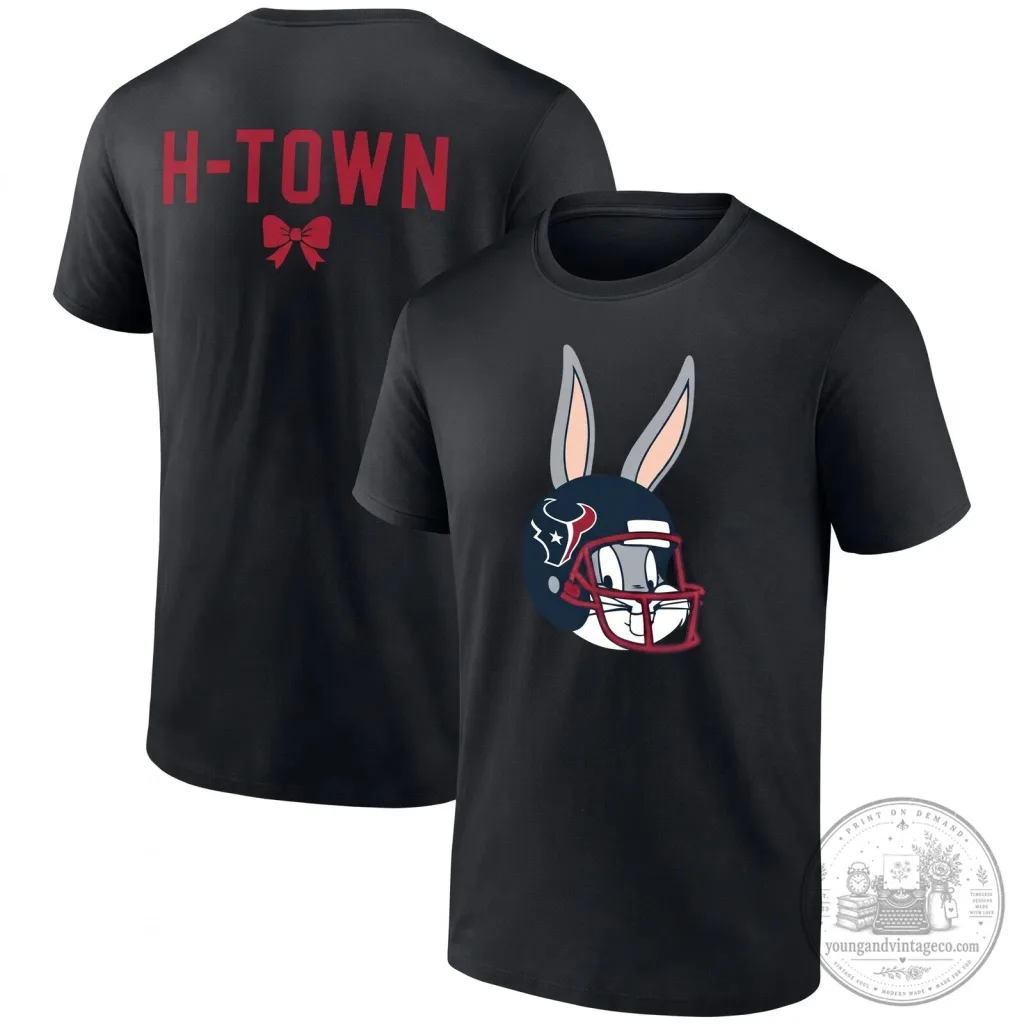 Black T-Shirt Featuring Houston Texans Bugs Bunny Football Helmet Design Black T-Shirt Featuring Houston Texans Bugs Bunny Football Helmet Design