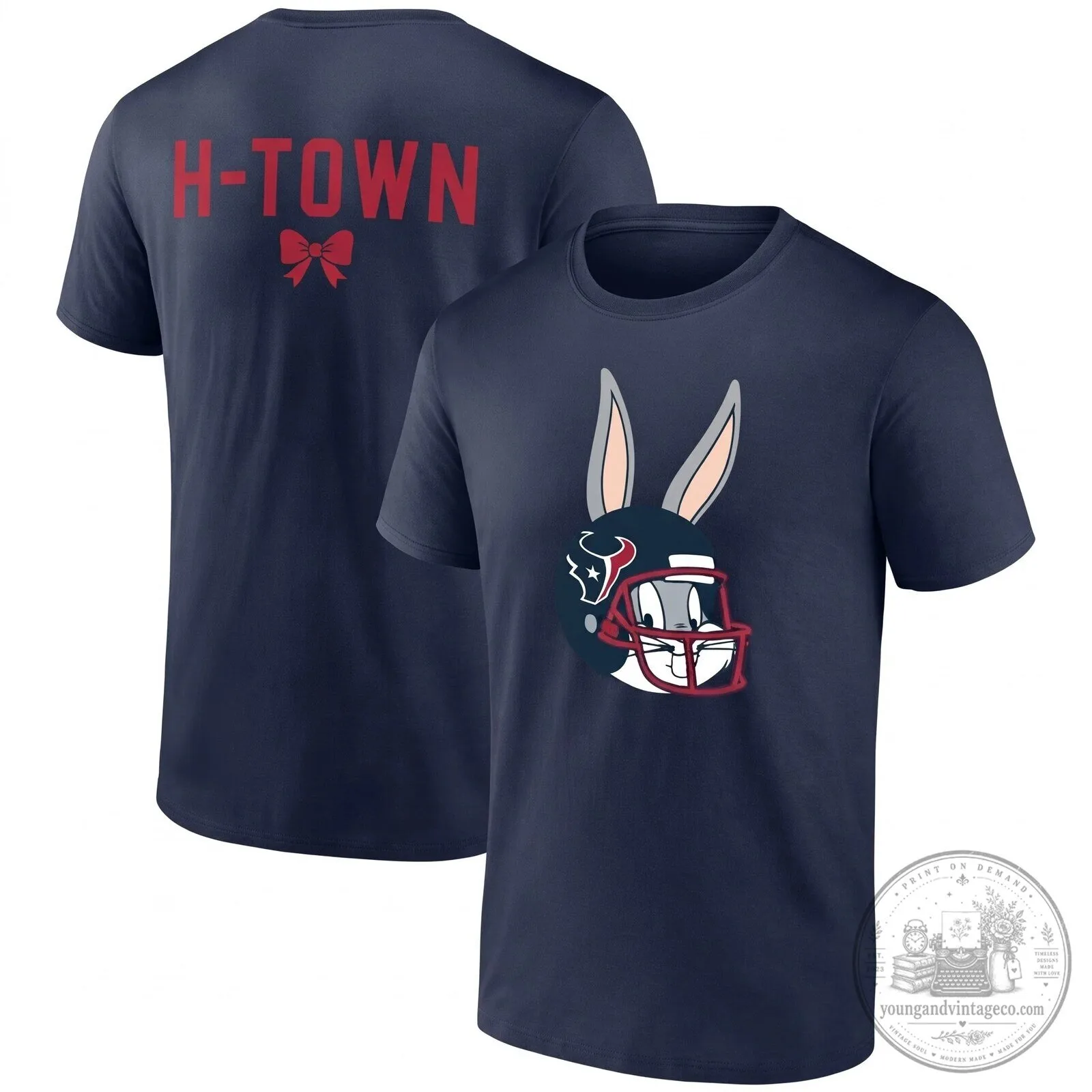 Black T-Shirt Featuring Houston Texans Bugs Bunny Football Helmet Design 6 Black T-Shirt Featuring Houston Texans Bugs Bunny Football Helmet Design