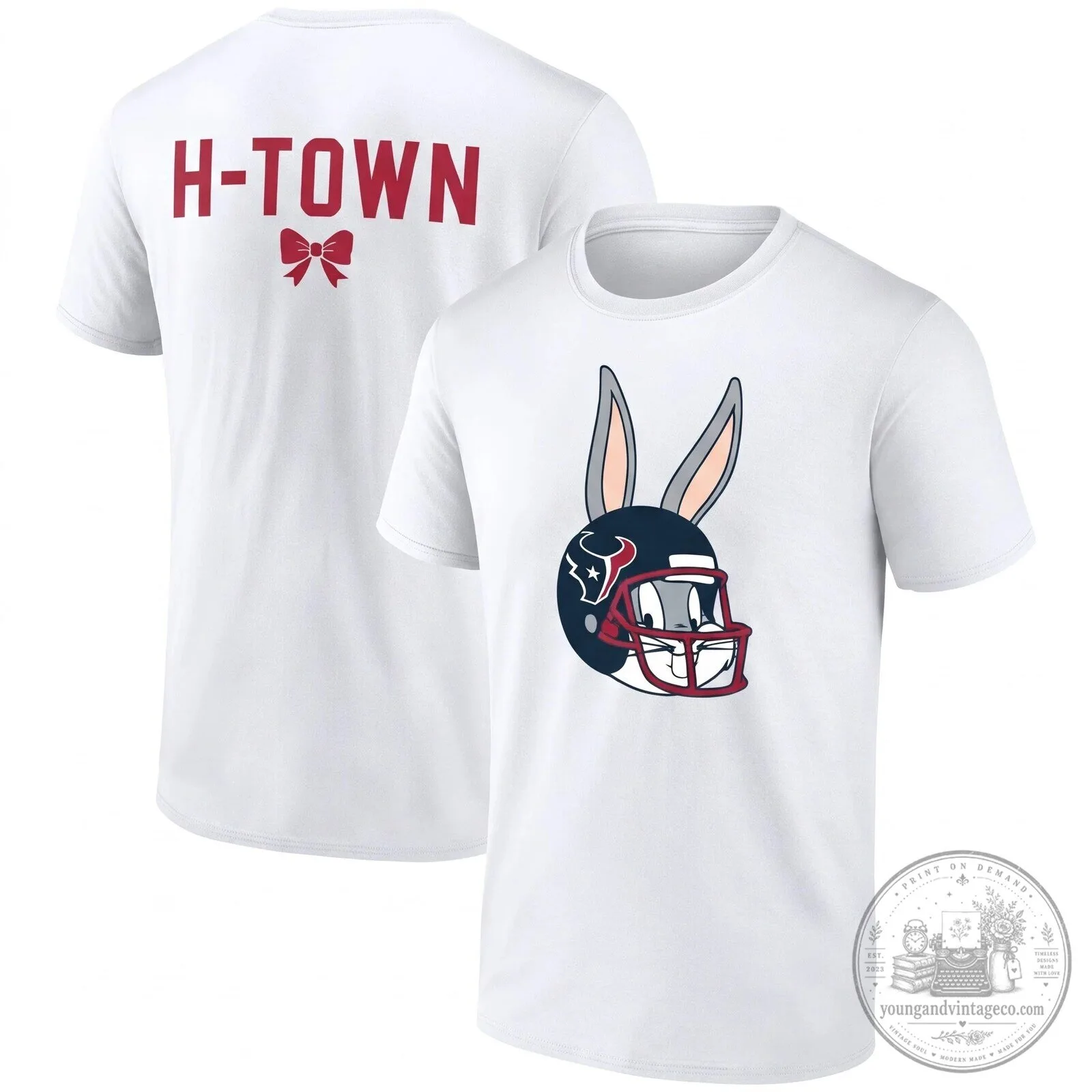 Black T-Shirt Featuring Houston Texans Bugs Bunny Football Helmet Design 7 Black T-Shirt Featuring Houston Texans Bugs Bunny Football Helmet Design