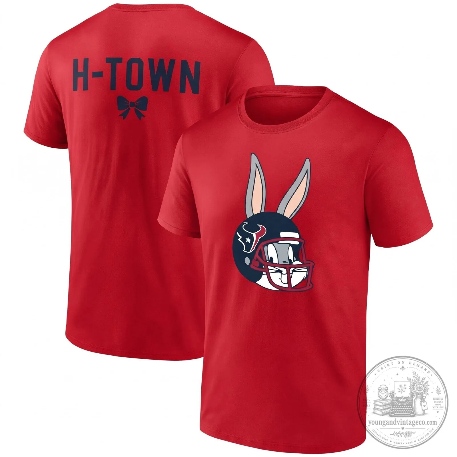 Black T-Shirt Featuring Houston Texans Bugs Bunny Football Helmet Design 8 Black T-Shirt Featuring Houston Texans Bugs Bunny Football Helmet Design