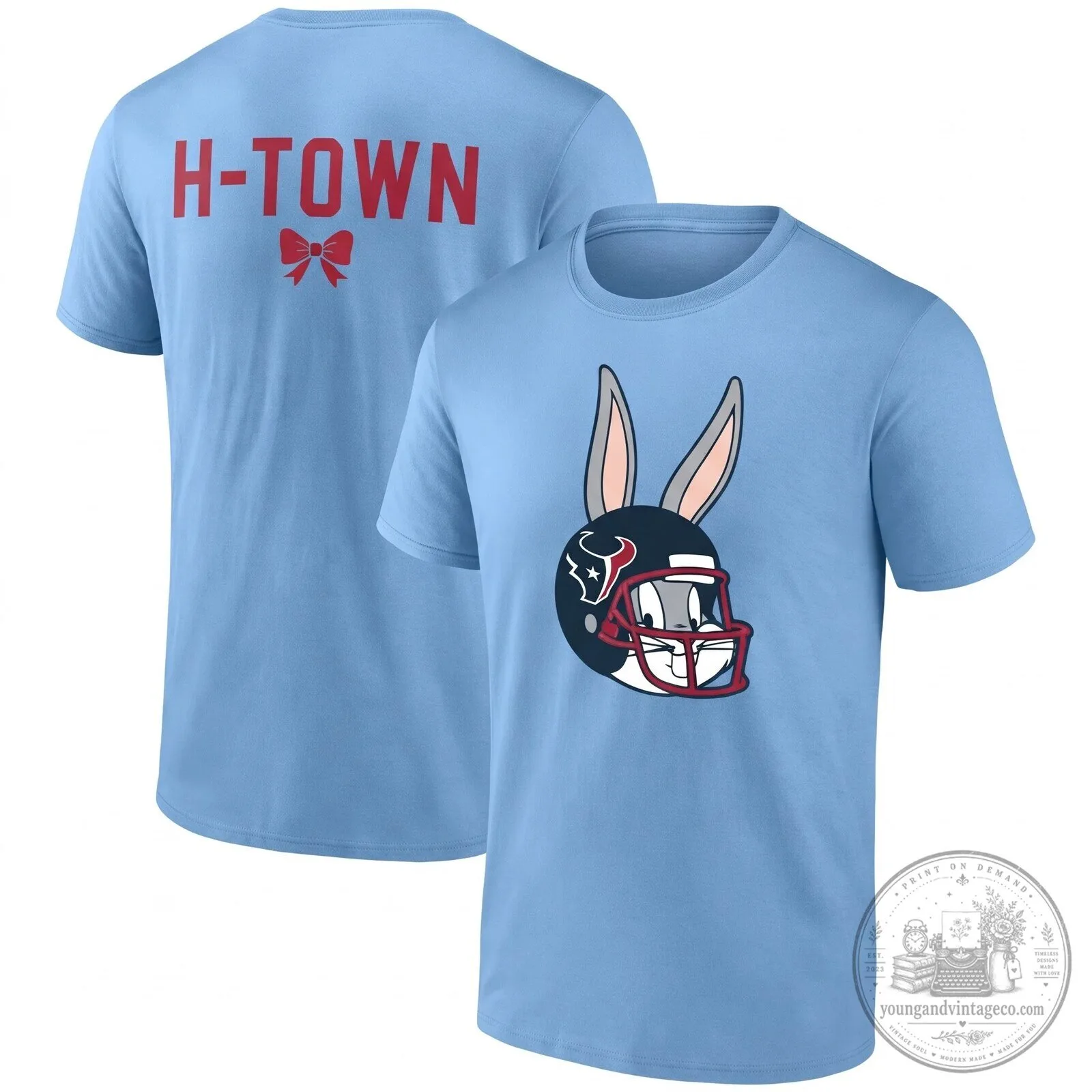 Black T-Shirt Featuring Houston Texans Bugs Bunny Football Helmet Design 9 Black T-Shirt Featuring Houston Texans Bugs Bunny Football Helmet Design