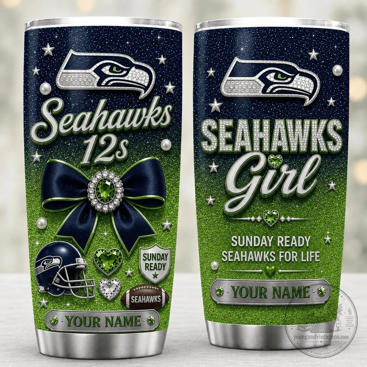 Seattle Seahawks Football Team Glitter Design Insulated Tumbler