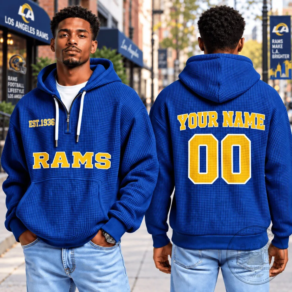 Los Angeles Rams Football Team Waffle Knit Quarter Zip Hoodie Los Angeles Rams Football Team Waffle Knit Quarter Zip Hoodie