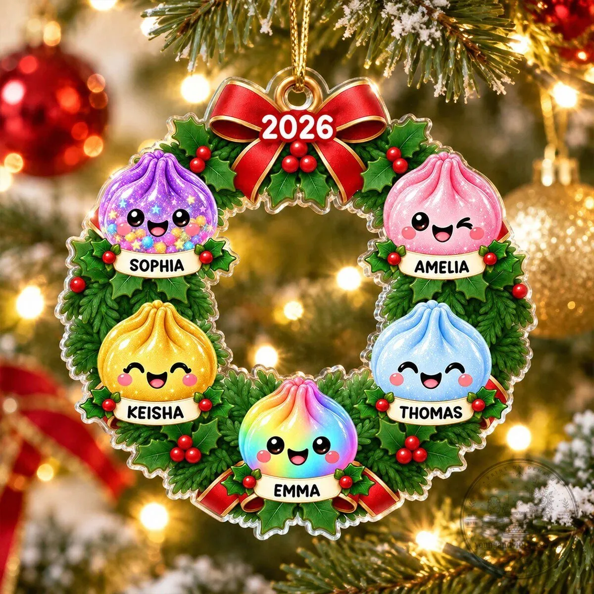 Personalized Christmas Wreath Family Dumpling Acrylic Ornament 2026