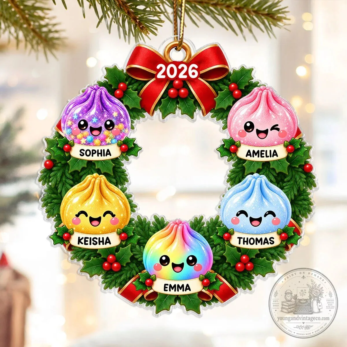 Personalized Christmas Wreath Family Dumpling Acrylic Ornament 2026 9 Personalized Christmas Wreath Family Dumpling Acrylic Ornament 2026