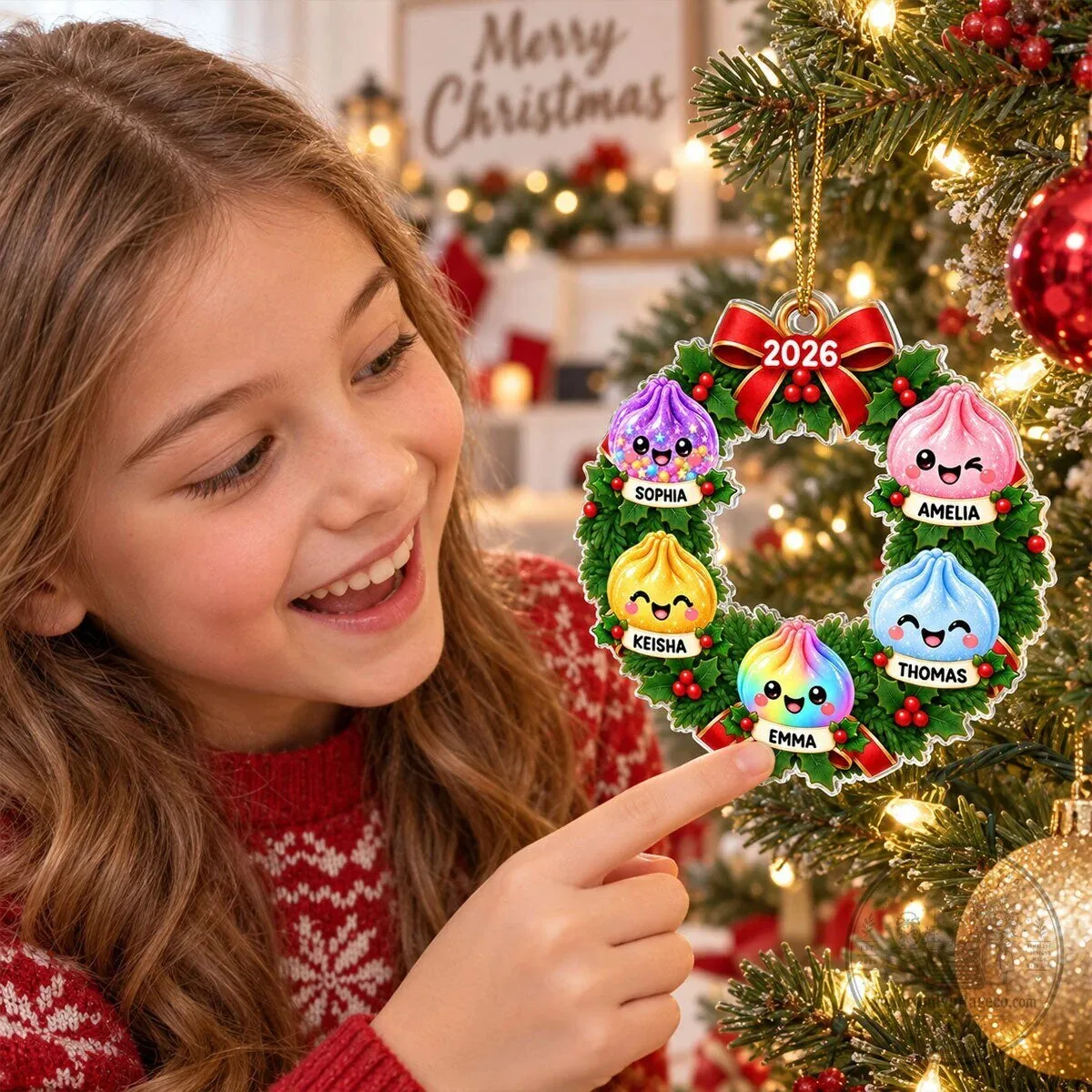 Personalized Christmas Wreath Family Dumpling Acrylic Ornament 2026 11 Personalized Christmas Wreath Family Dumpling Acrylic Ornament 2026