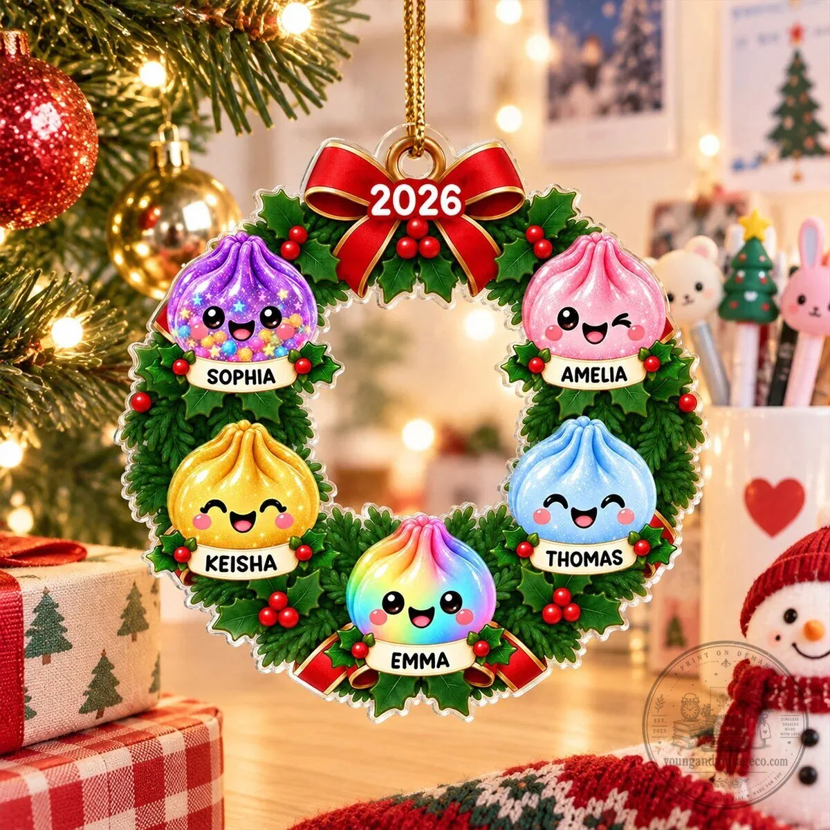 Personalized Christmas Wreath Family Dumpling Acrylic Ornament 2026 12 Personalized Christmas Wreath Family Dumpling Acrylic Ornament 2026