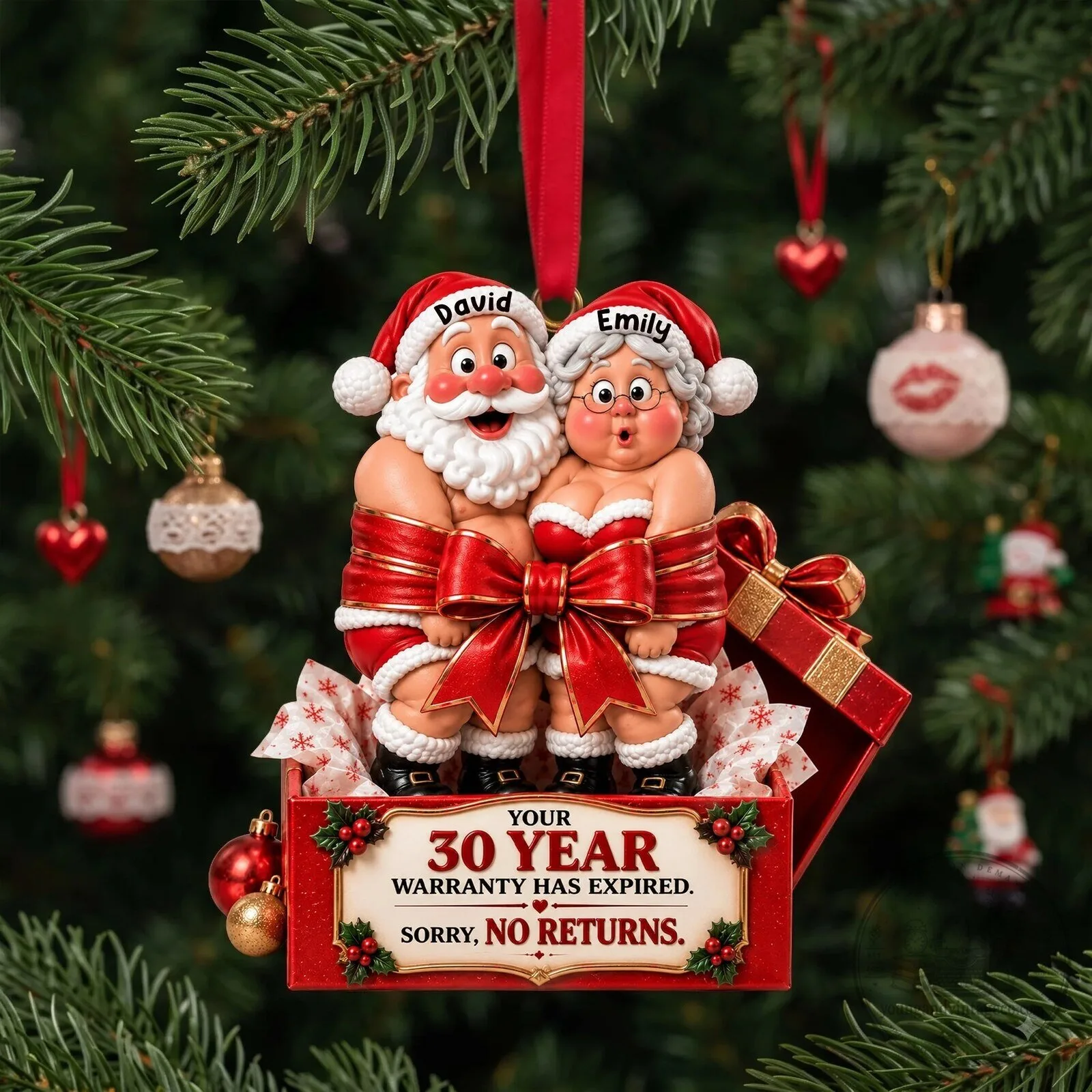 Funny Christmas Couple Ornament, Personalized 30 Year Warranty Expired Holiday Gift