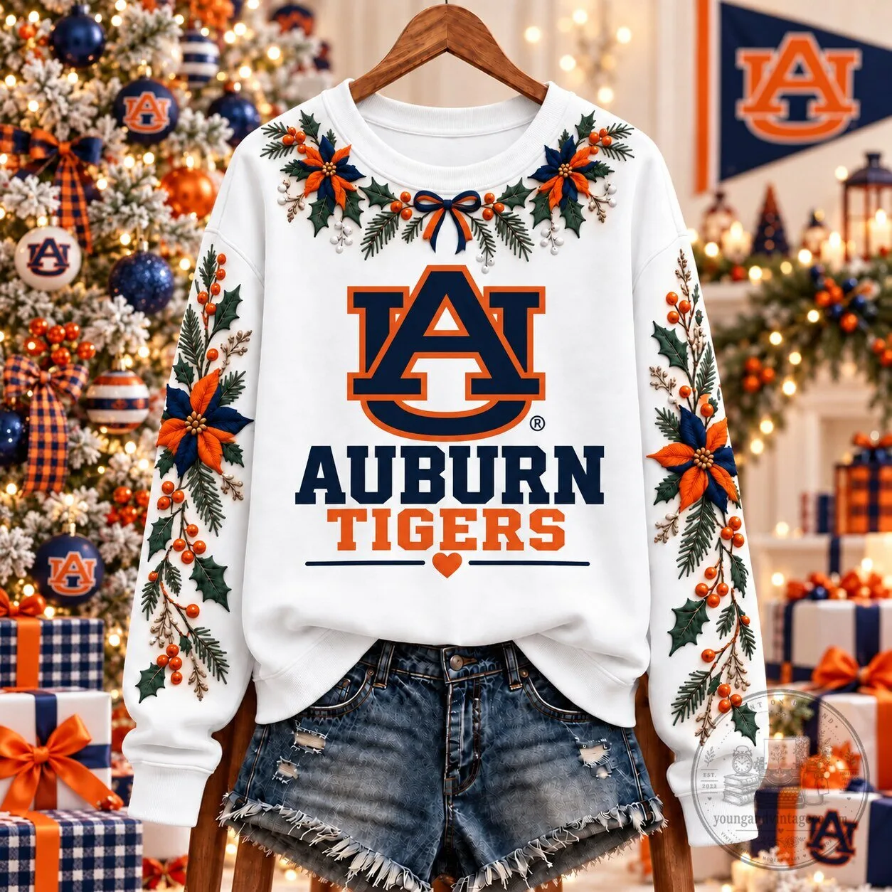 Auburn Tigers Christmas Team Spirit Floral NCAA Sweatshirt