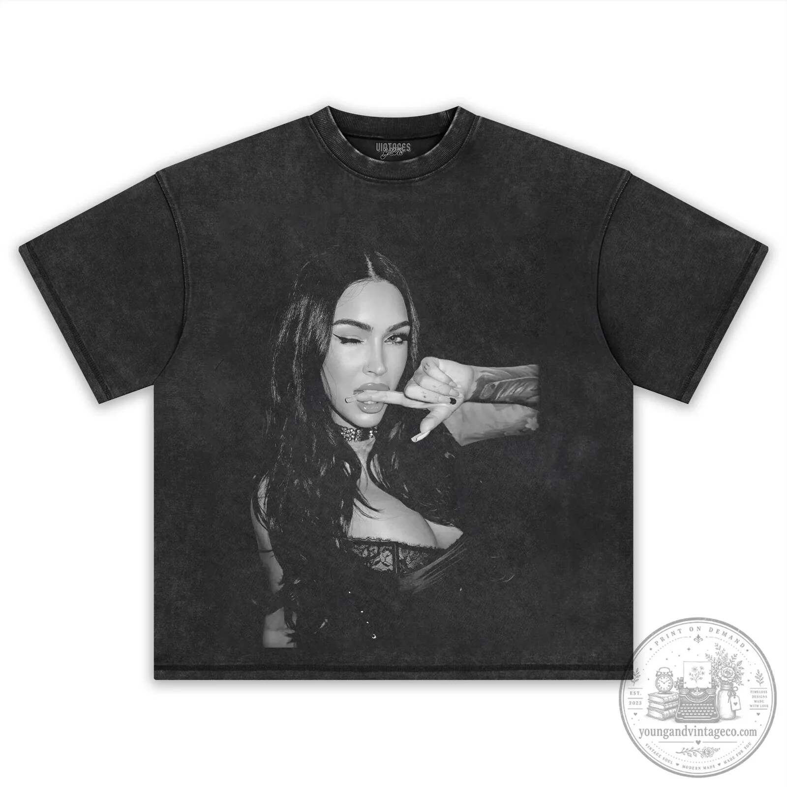 Graphic T-Shirt Featuring a Black and White Portrait of Megan Fox 9 Graphic T-Shirt Featuring a Black and White Portrait of Megan Fox