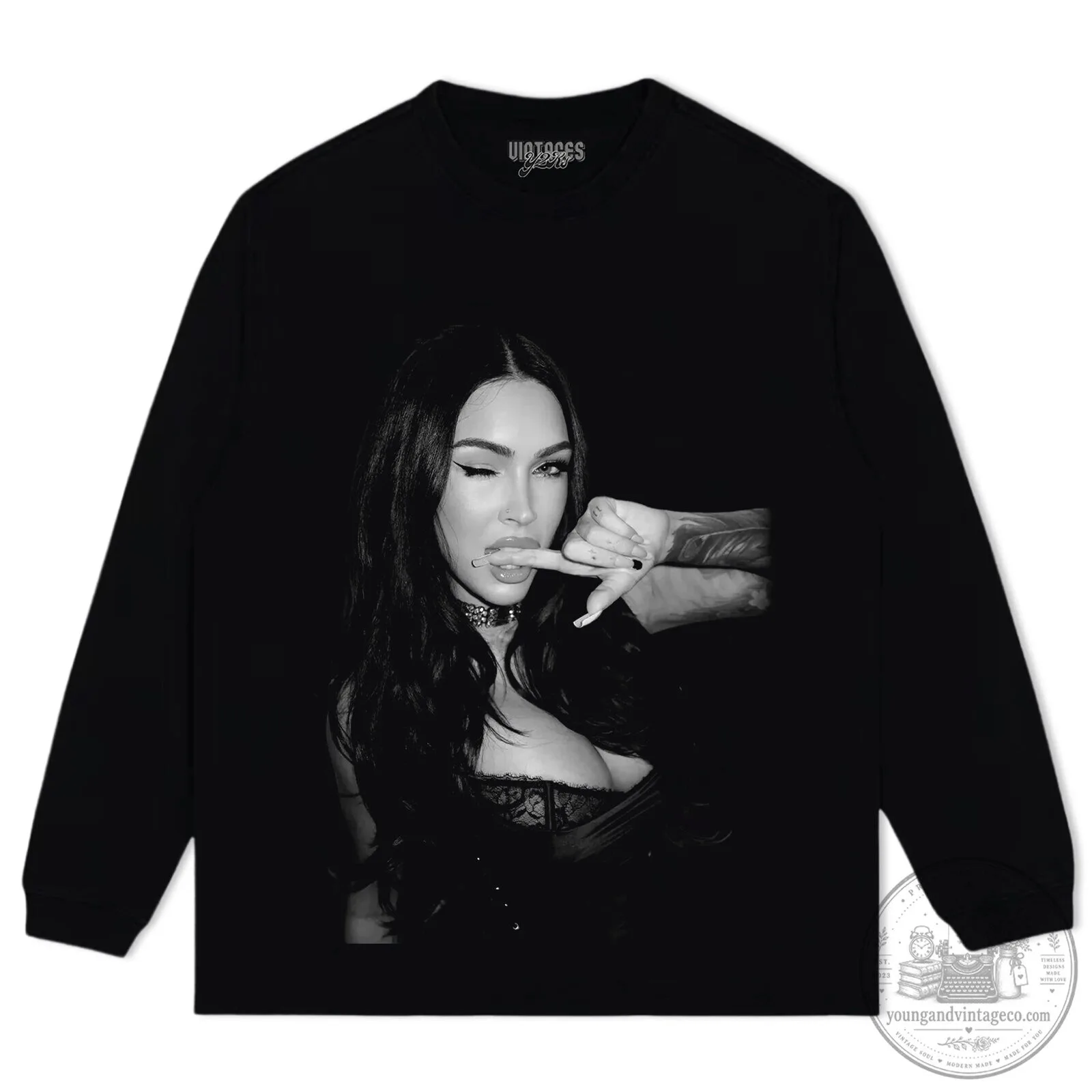 Graphic T-Shirt Featuring a Black and White Portrait of Megan Fox 12 Graphic T-Shirt Featuring a Black and White Portrait of Megan Fox
