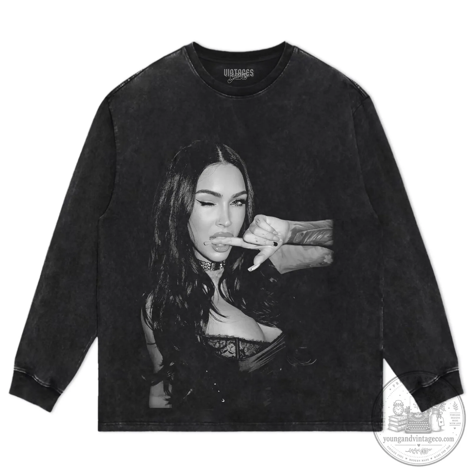 Graphic T-Shirt Featuring a Black and White Portrait of Megan Fox 13 Graphic T-Shirt Featuring a Black and White Portrait of Megan Fox