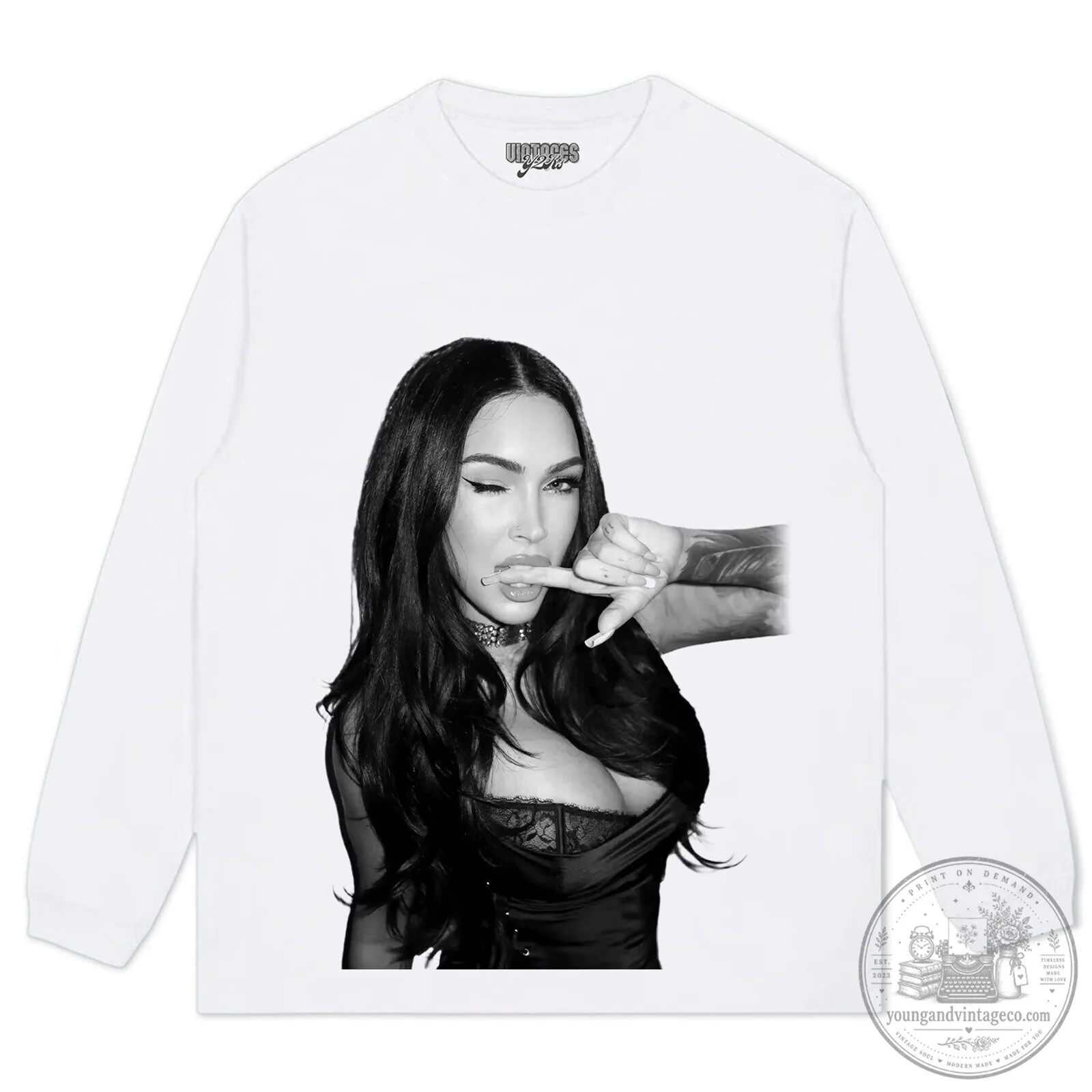 Graphic T-Shirt Featuring a Black and White Portrait of Megan Fox 14 Graphic T-Shirt Featuring a Black and White Portrait of Megan Fox