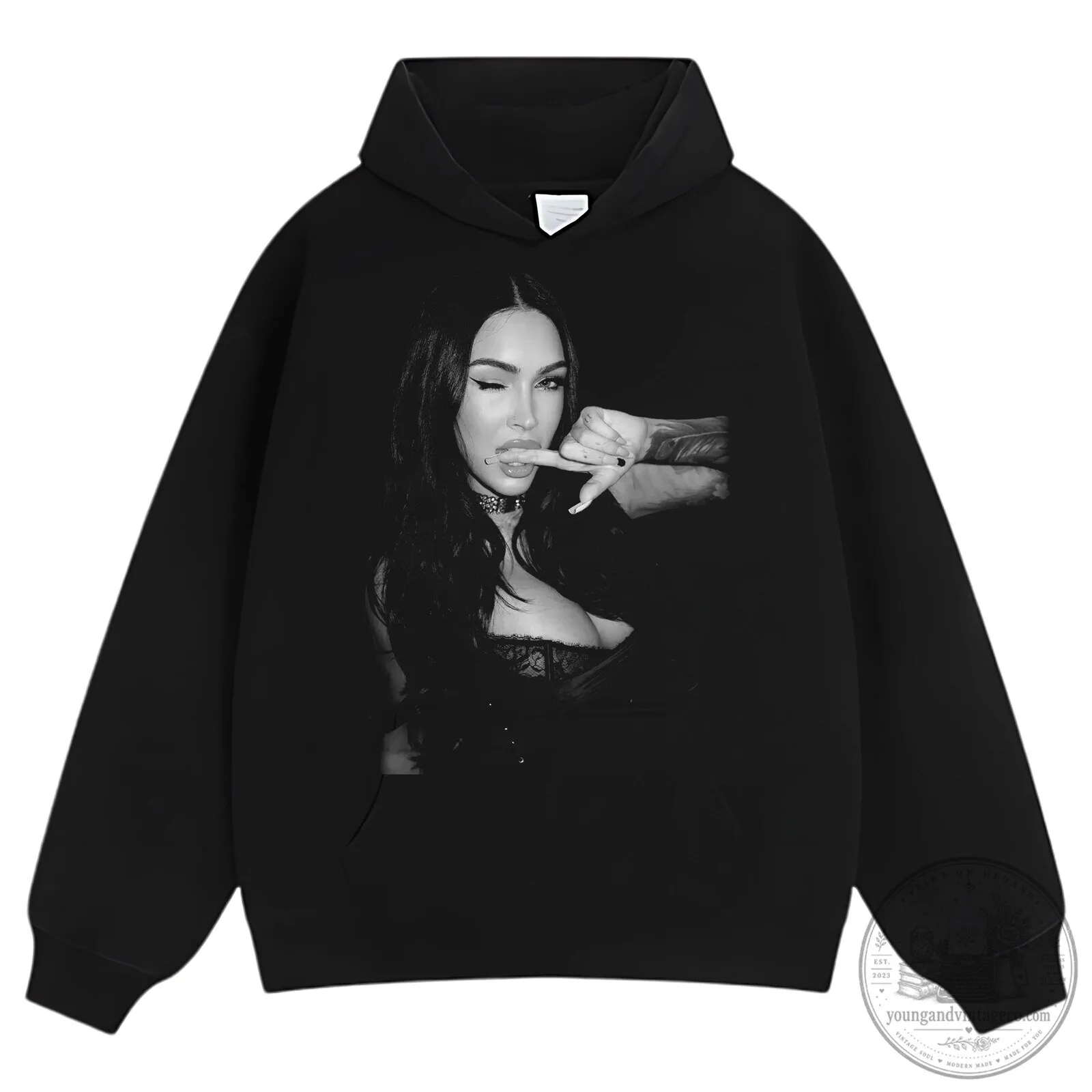 Graphic T-Shirt Featuring a Black and White Portrait of Megan Fox 15 Graphic T-Shirt Featuring a Black and White Portrait of Megan Fox