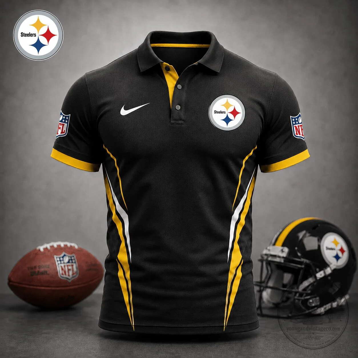 Pittsburgh Steelers Football Team Black and Gold Polo Shirt for Men 1 Pittsburgh Steelers Football Team Black and Gold Polo Shirt for Men