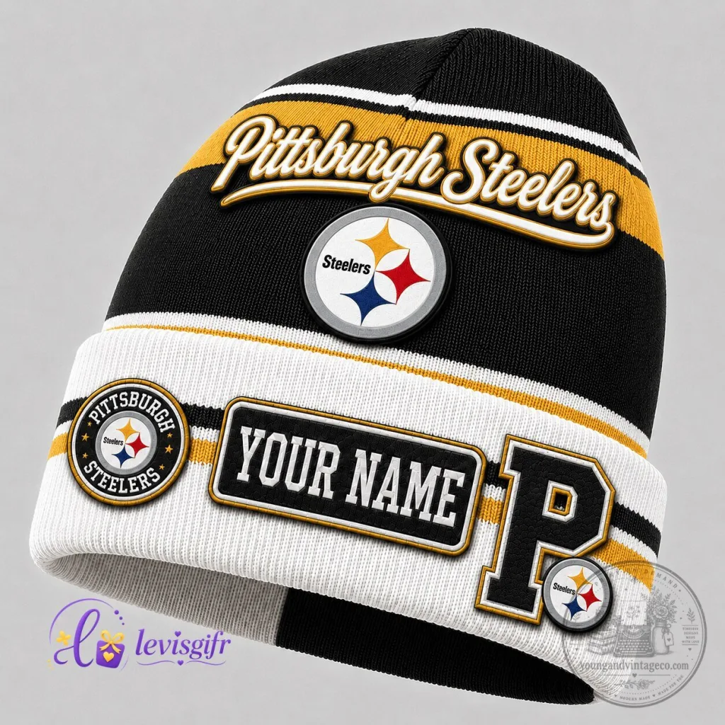 Pittsburgh Football Steelers Personalized Black Beanie Hat Pittsburgh Football Steelers Personalized Black Beanie Hat