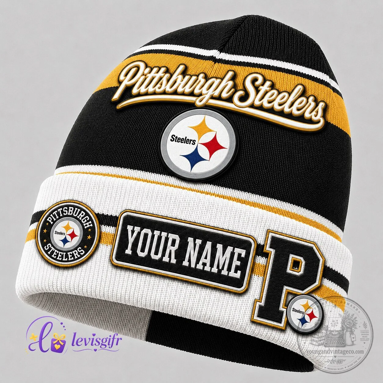 Pittsburgh Football Steelers Personalized Black Beanie Hat
