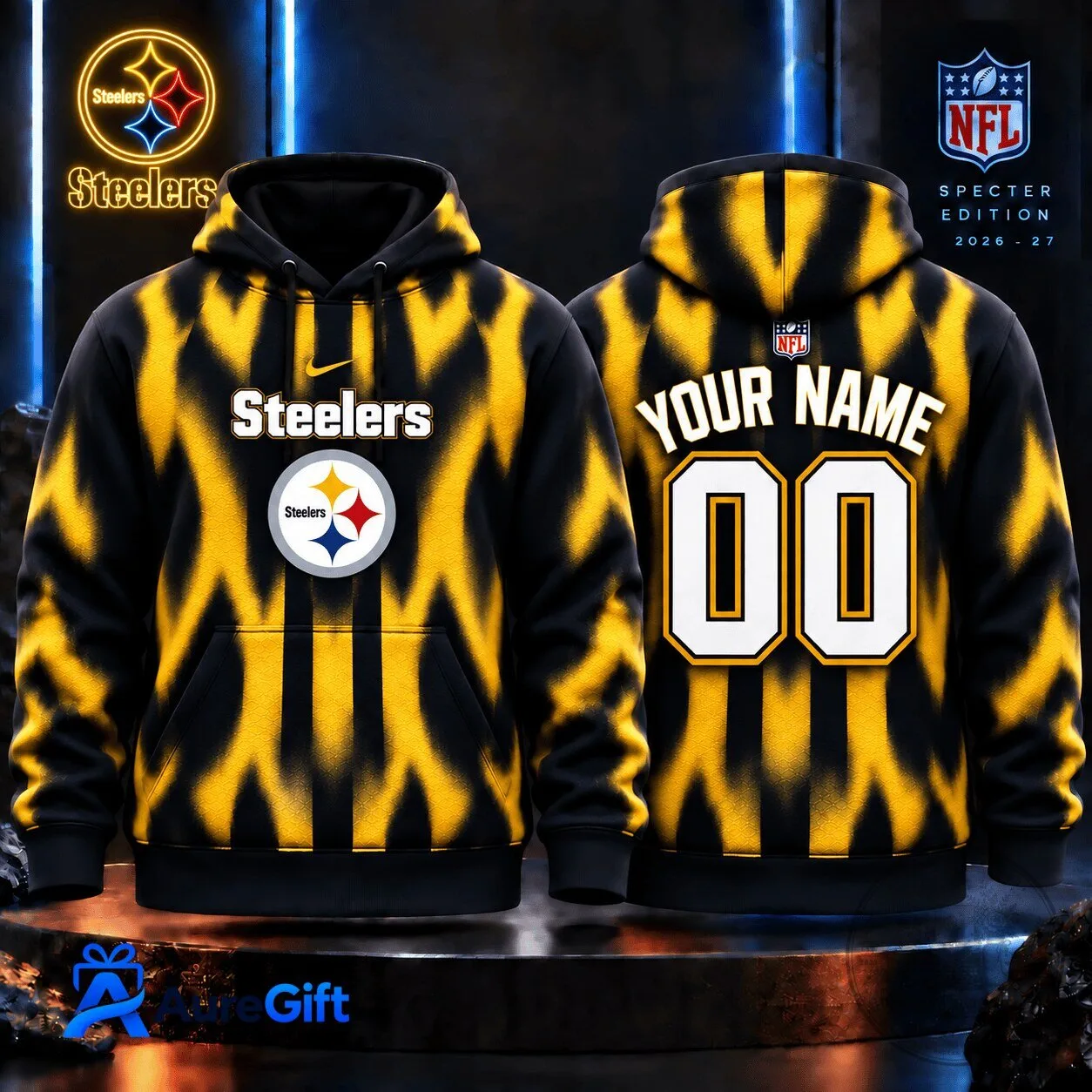 Pittsburgh Football Steelers Personalized Black and Yellow Hoodie