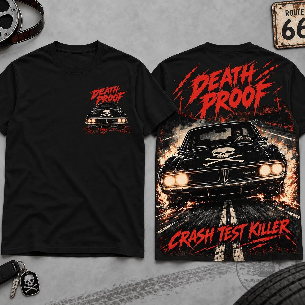 Death Proof Crash Test Killer Muscle Car Graphic Black T-Shirt